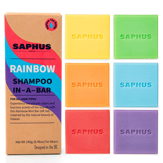 SAPHUS pH-Balanced Shampoo Bar 6-Pack, Soap-Free & Sulfate-Free, Gentle Cleansing for Sensitive Scalp, Assorted Colors & Scents, Vegan & Travel-Friendly