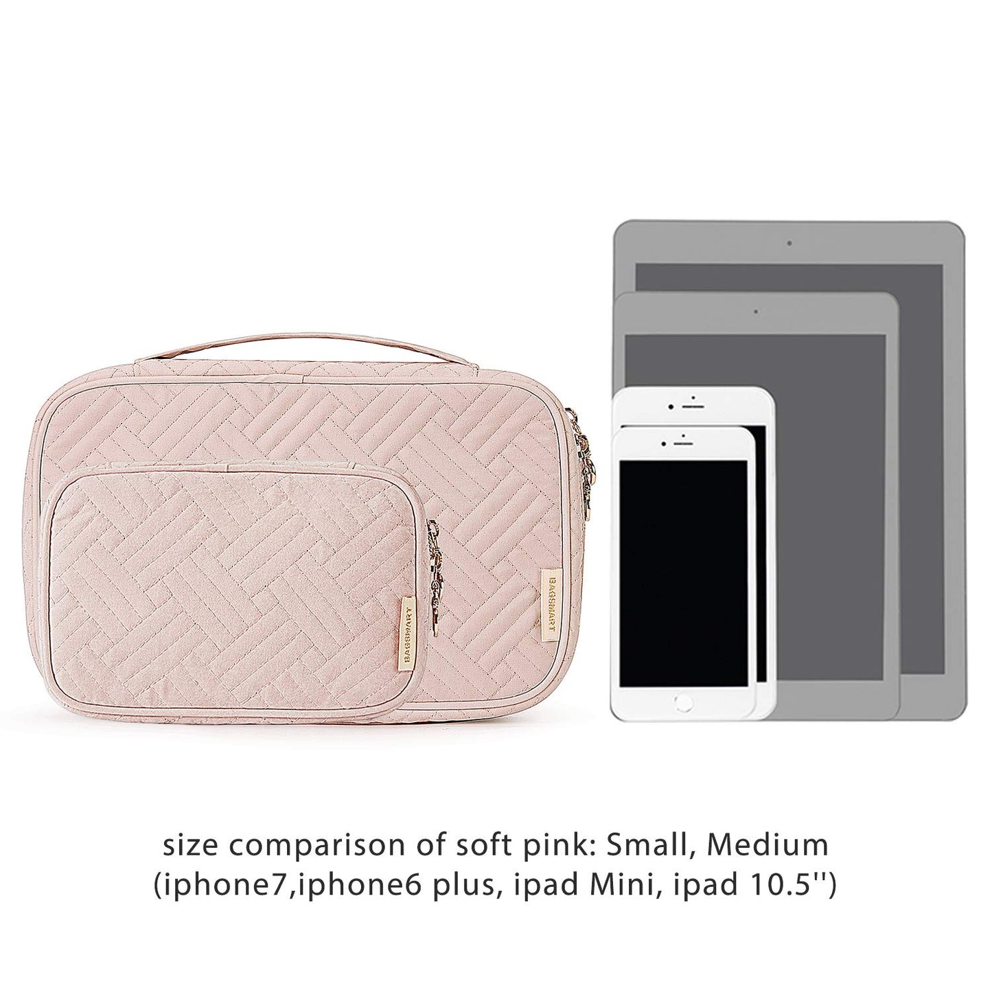 BAGSMART Travel Jewelry Organizer Case Small Jewelry Roll for Journey-Rings, Necklaces, Earrings, Bracelets, Soft Pink