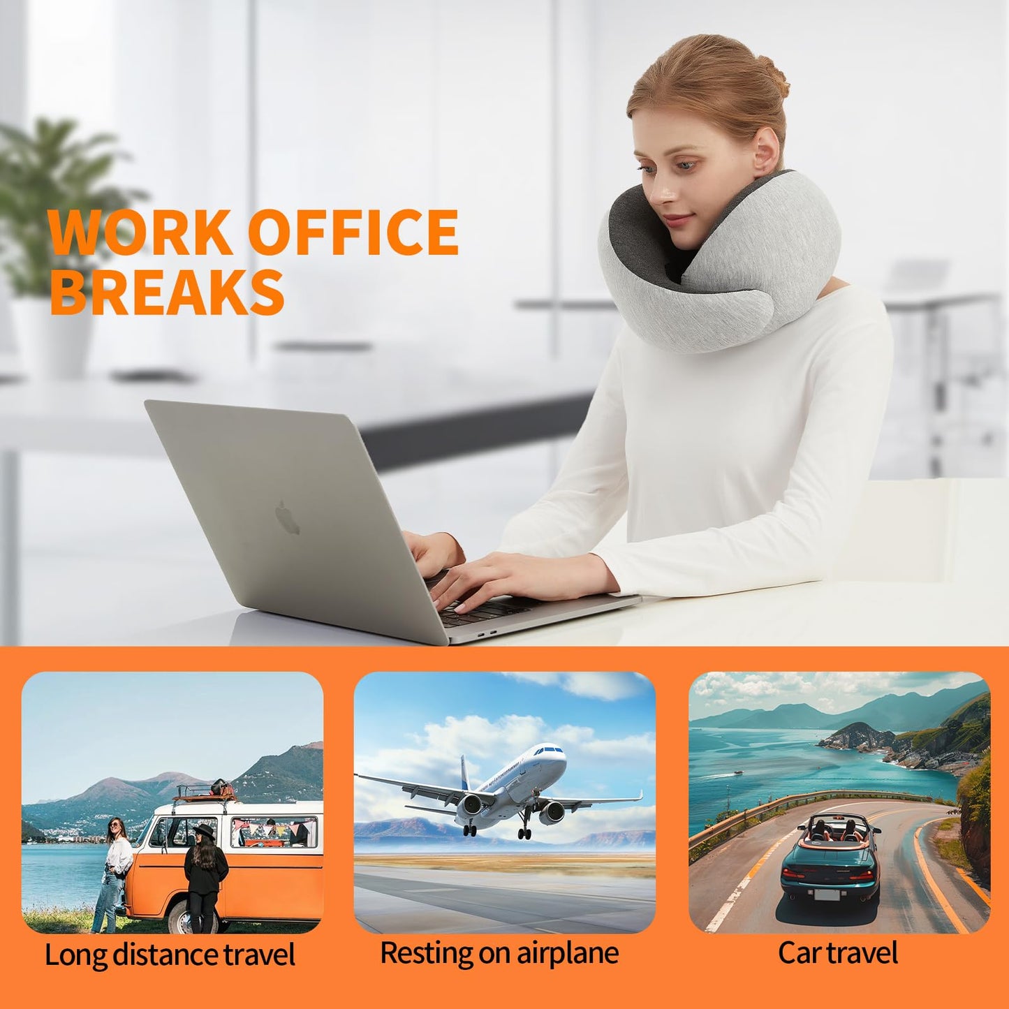 RKADIR Travel Neck Pillow Airplane, Memory Foam Travel Pillows for Comfort on Sleeper Hold Compact and Ergonomic Design for Traveling Car Rides Home Road Trip Essentials for Adults and Kids (Grey)