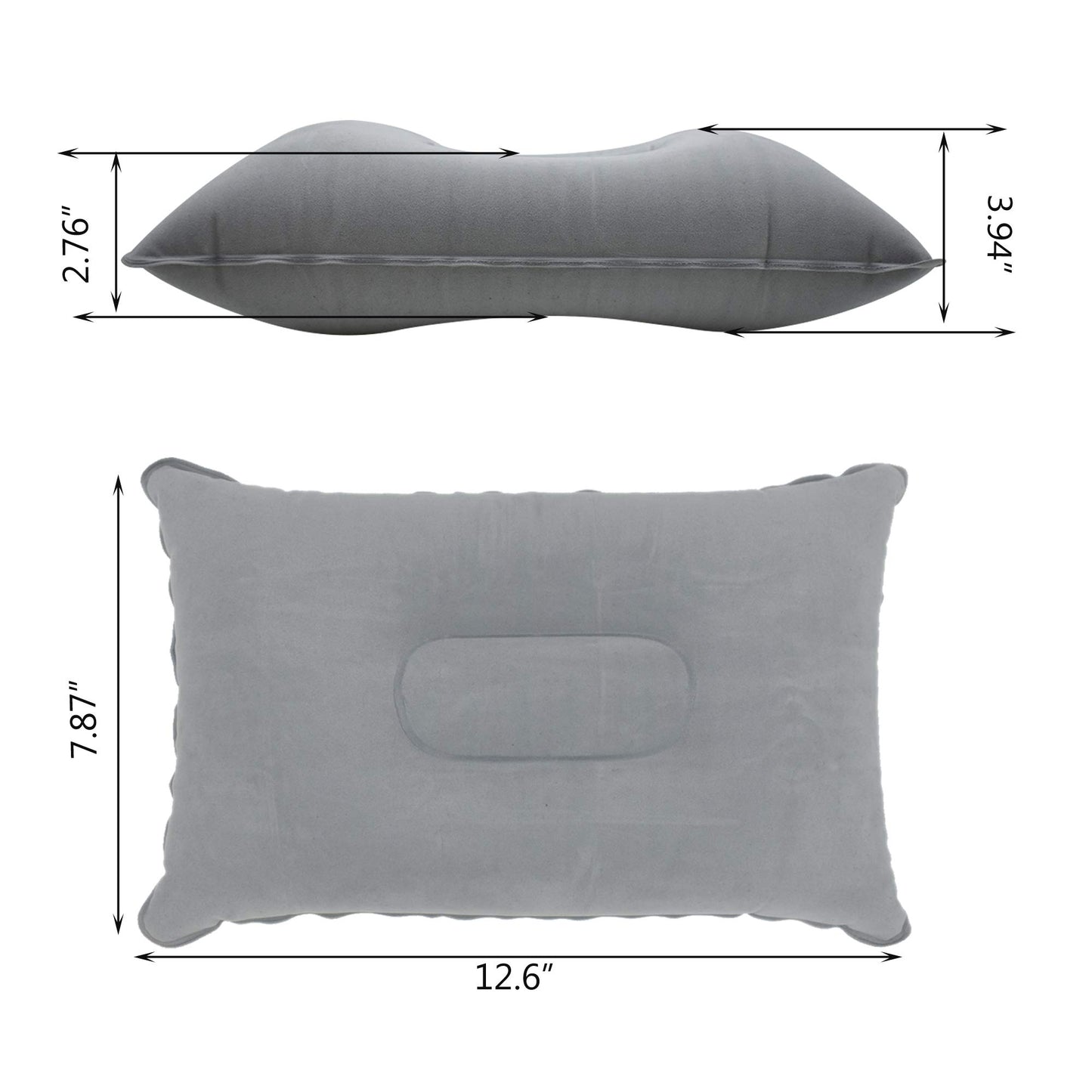 LiXiongBao 2 Pack Ultralight Inflatable Pillow Small Squared Flocked Fabric Air Pillow for Beach Hiking,Camping,Traveling,Napping,Desk Rest,Neck &Lumbar Support(Gray)