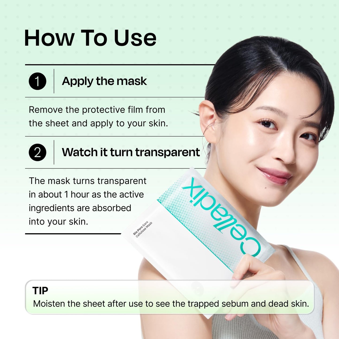 Celladix Bio Pore Care Cellulose Mask – Pore Minimizing & Sebum Control Sheet Mask – Removes Blackheads, Dead Skin Cells & Impurities – Hydrating & Radiance Boost Korean Face Mask, 5 Sheets