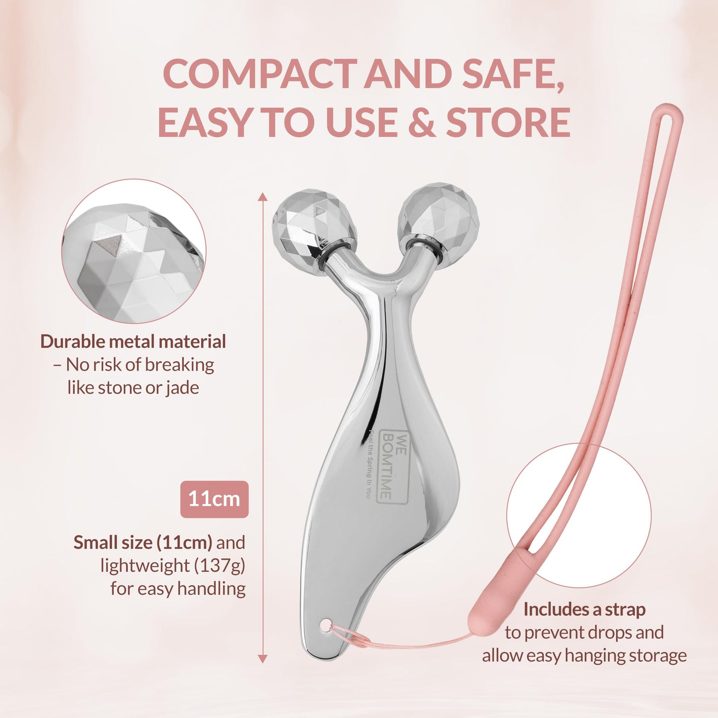 WEBOMTIME 2-in-1 Face Roller and Gua Sha Tool with Strap and Gift Pouch for Face Neck and Eye for Puffy Eyes – Cooling Facial Massager for Jawline Sculpting and Self Care