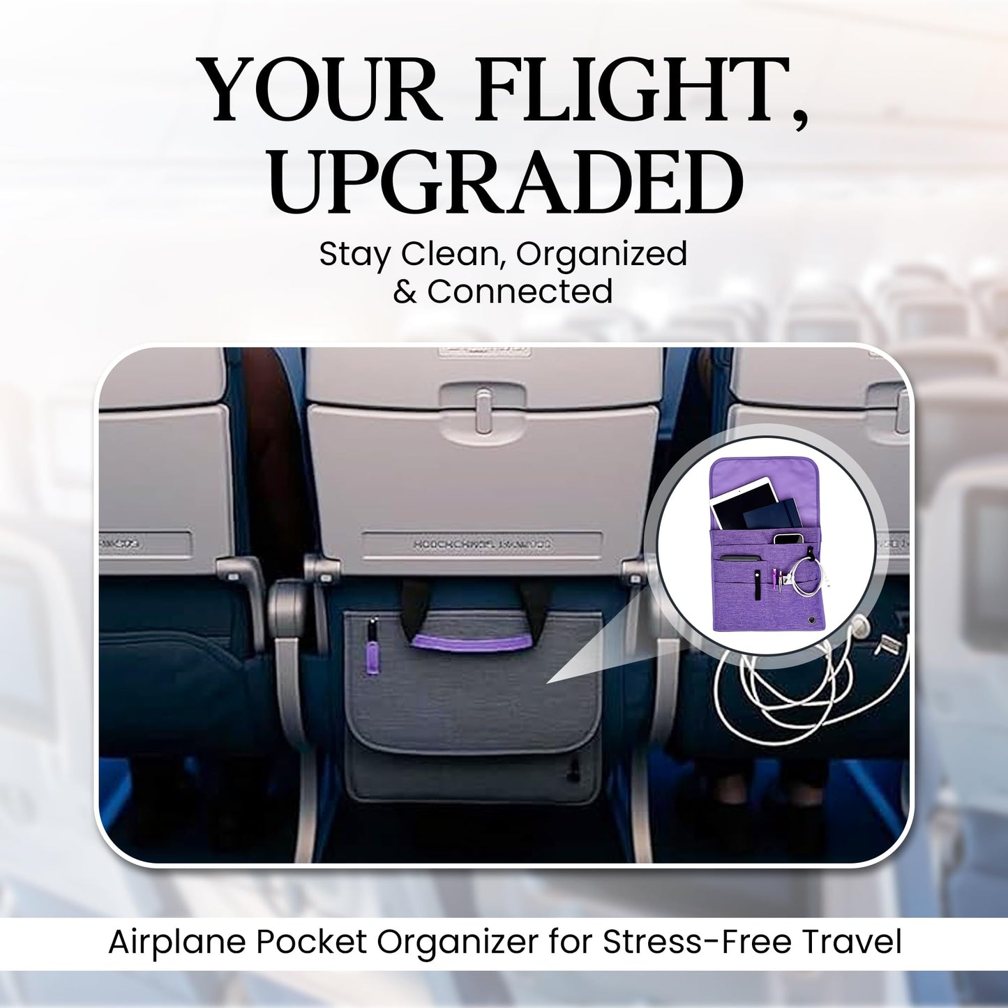 SO~MINE Airplane Pocket Organizer | Tray Table Cover | In Flight Seat Back Organizer Bag | Commuter Essential Travel Bag | Media Pouch For Flying | Travel Gift | Attaches To Luggage (Purple)