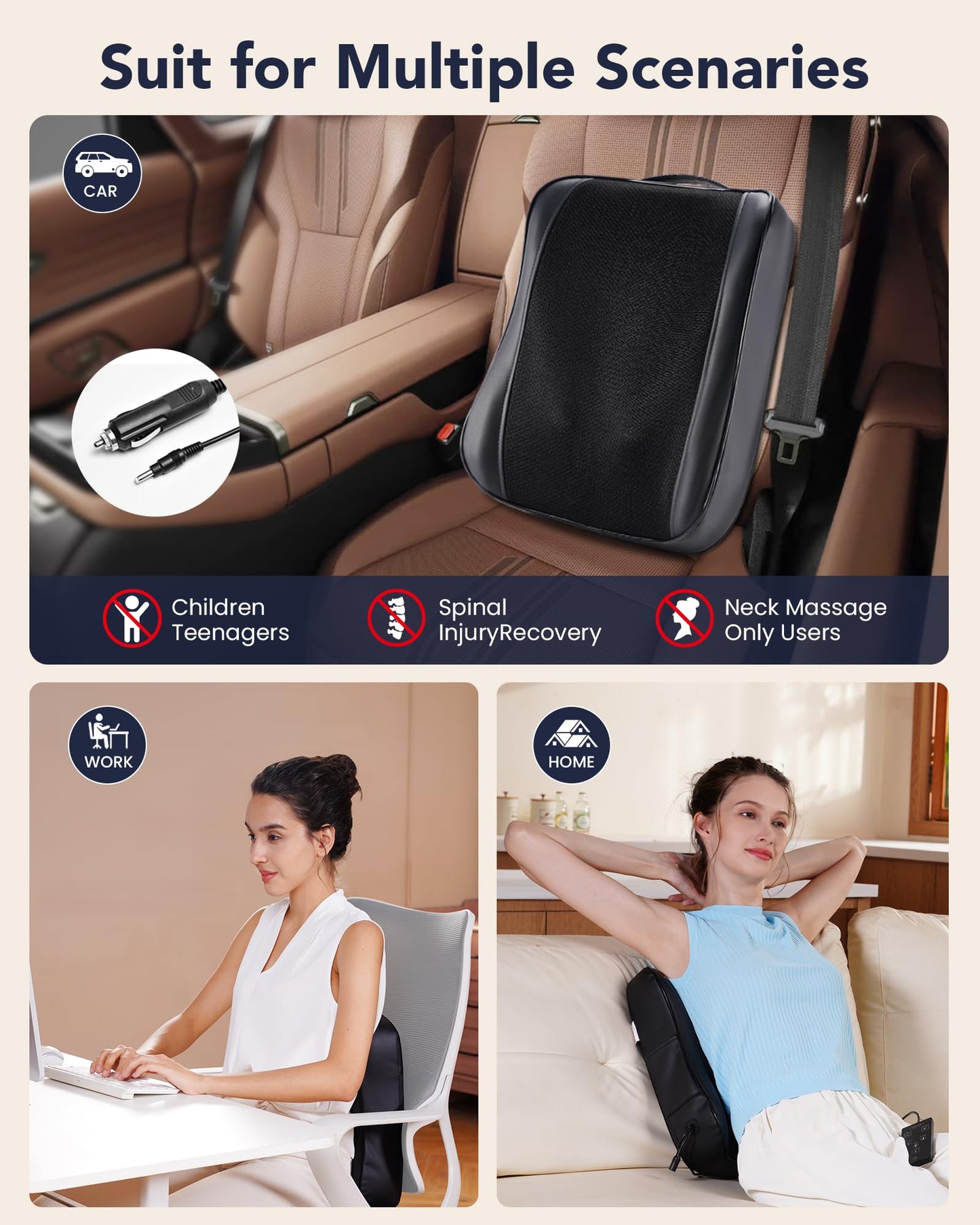 Boriwat Back Massager with Heat, Shiatsu 4D Kneading Rolling Up and Down Back Massage for Pain Relief Deep Tissue, Track-Guided Lower Back Massager for Lumbar, Shoulder, Gifts for Women Men Mom Dad