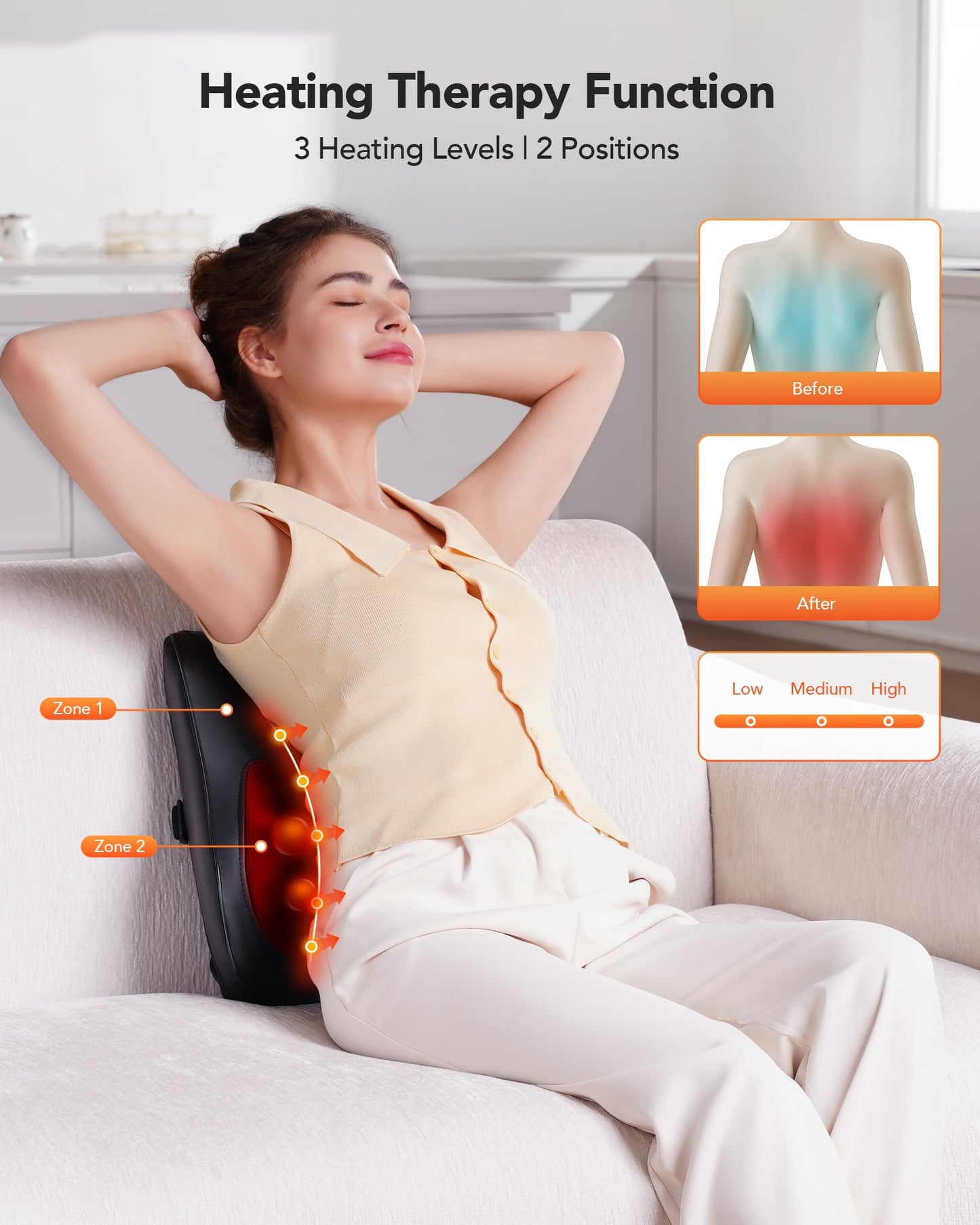 COPYJOY Back Massager with Heat, Neck Massager for Pain Relief Deep Tissue 3D Shiatsu Kneading Electric Massage Pillow for Whole Body Relaxation, Home, Car, Office Use, for Mom, Dad, Women, Men