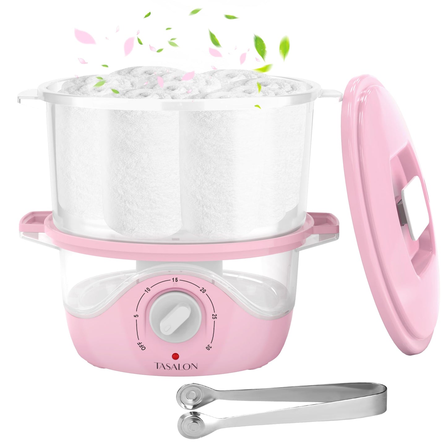 TASALON Pink Hot Towel Steamer for Facials, 5-Min Quick Heating Towel Warmer Machine, Portable Spa Salon Equipment with Aromatherapy for Massage