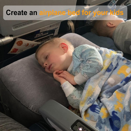 Inflatable Travel Foot Rest Pillow, Kids Airplane Bed, Adjustable Height Leg Pillow for Air Travel, Make a Flat Bed for Kids and Toddlers, Great for Airplane, Train, car(Grey, 1 Pack)