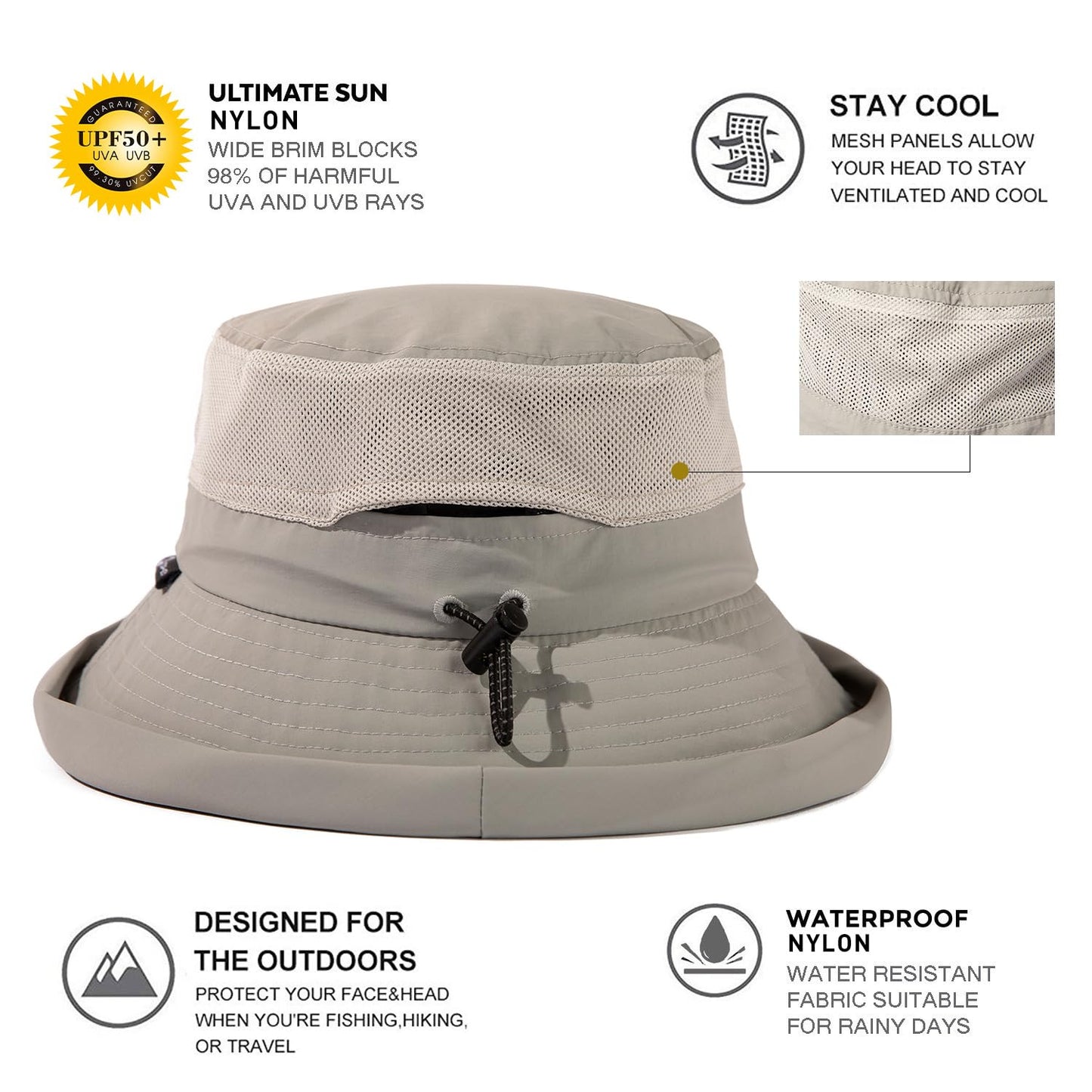 TOP-EX Women’s Sun Hats Wide Brim UV Protection UPF 50 with Ponytail Hole Packable Foldable Bucket Hat for Summer Beach Travel Outdoor Camping Gardening Waterproof Lightweight and Breathable Grey M