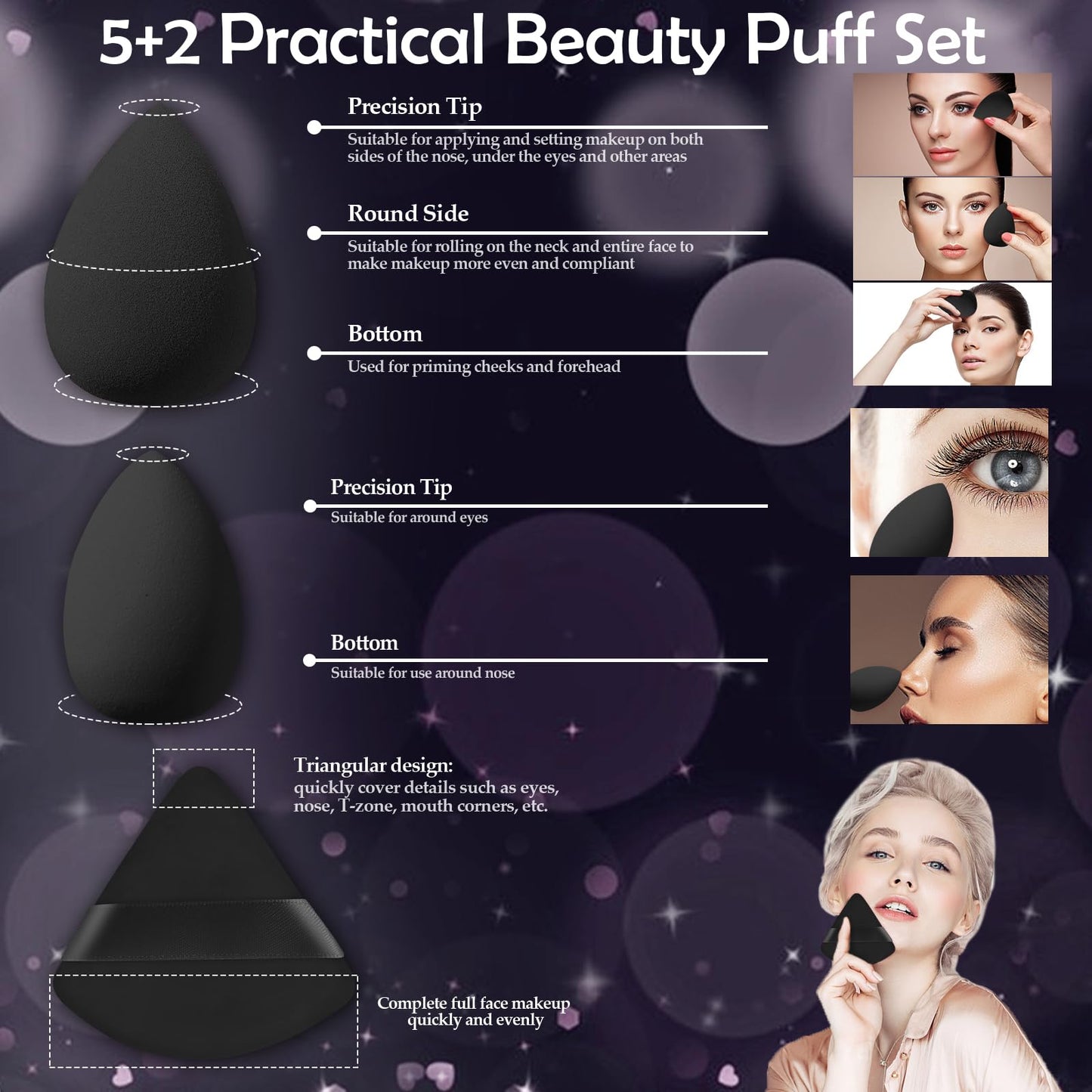 14 Pcs Travel Makeup Brush Set Portable Mini Makeup Brushes Make up Brush with Case,5 Pcs Makeup Sponge Mother's Day Gift for Foundation Powder Concealers Eye Shadows(Black)