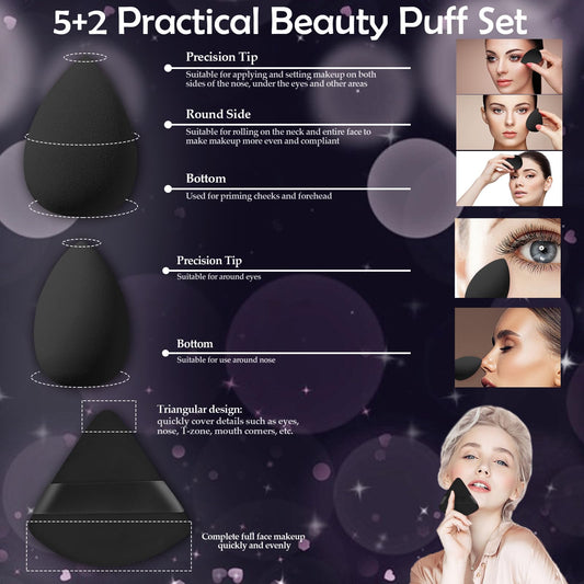 14 Pcs Travel Makeup Brush Set Portable Mini Makeup Brushes Make up Brush with Case,5 Pcs Makeup Sponge Mother's Day Gift for Foundation Powder Concealers Eye Shadows(Black)