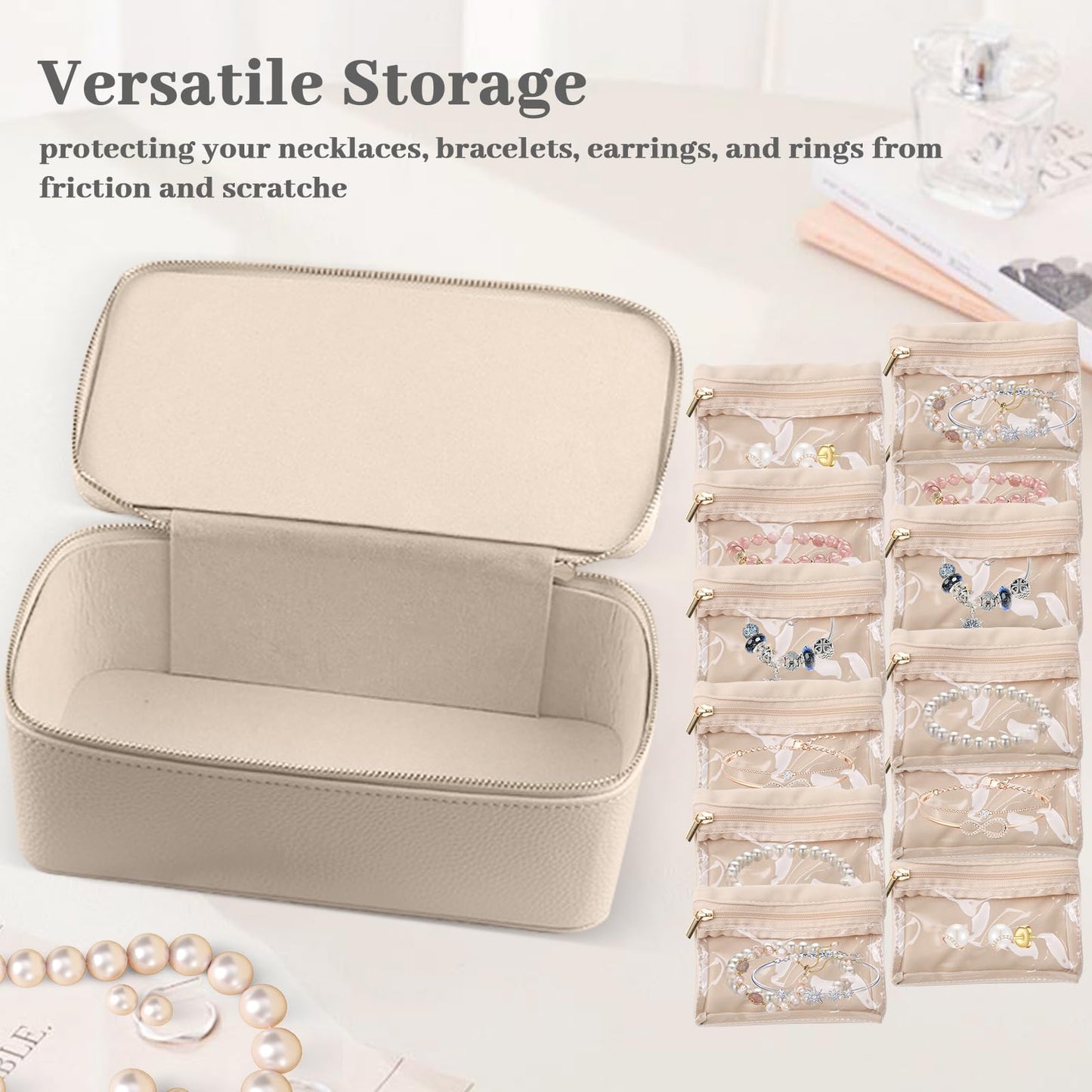 NCONCO Travel Jewelry Box, PU Leather Travel Jewelry Organizer, Portable Travel Jewelry Case with 12pcs Velvet Jewelry Bags for Necklaces Rings Earrings Sorting Storage