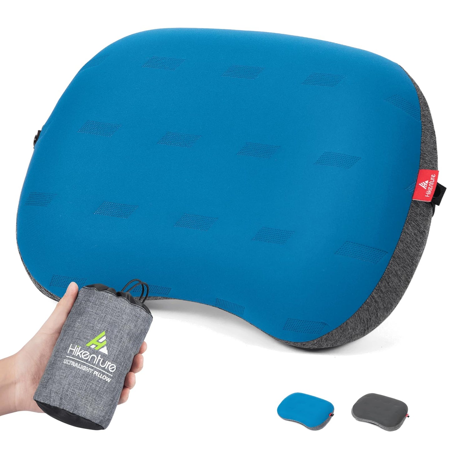 Hikenture Camping Pillow Ultralight, Inflatable Pillows with Removable Cover, Compact Portable Backpacking Pillow, Ergonomic Blow Up Camp Pillows, Washable Air Pillow for Hiking, Beach (Blue)