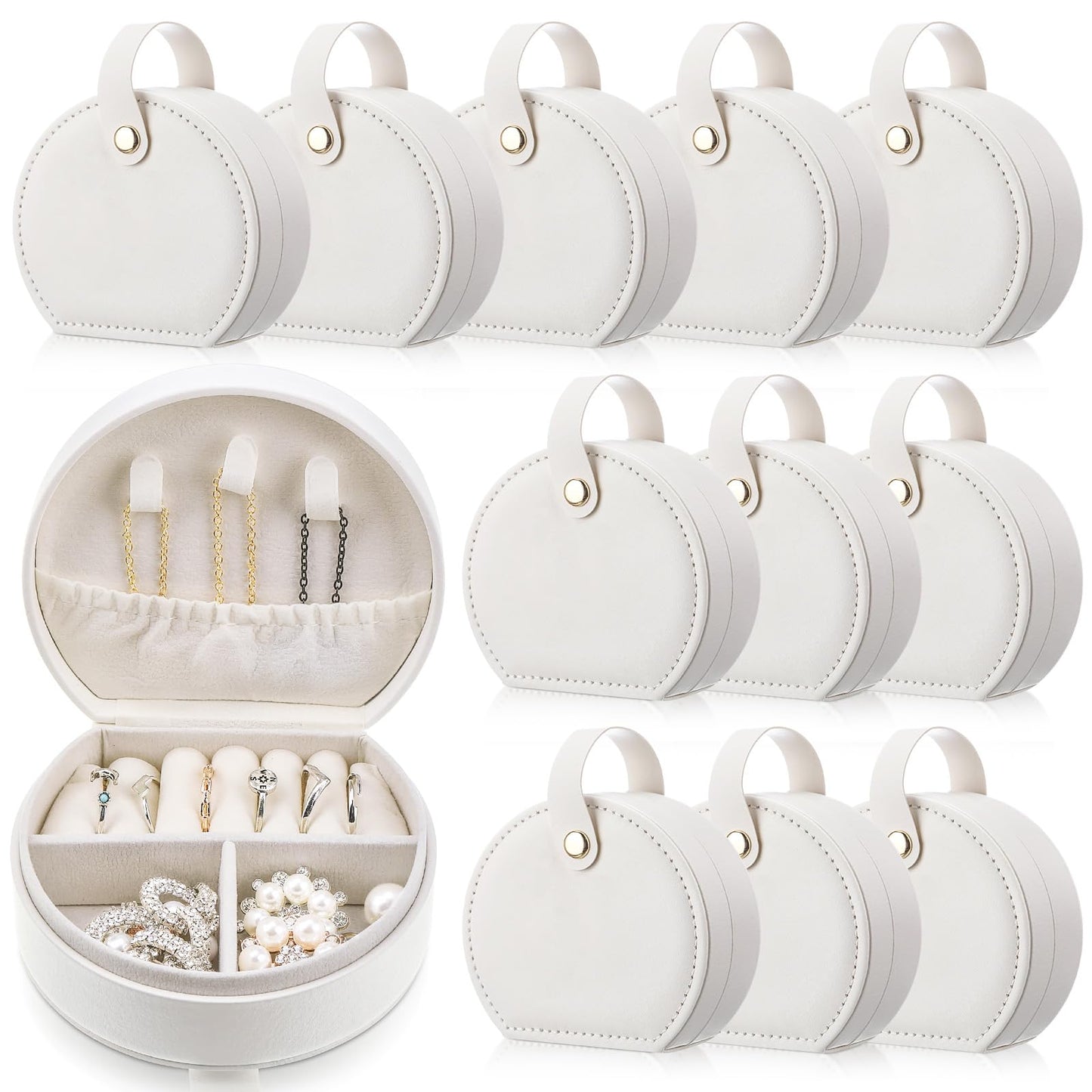 Weysat 12 Pack Travel Jewelry Case Mini Leather Bridesmaid Jewelry Gift Box Bulk Small Earring Storage Organizer (White)
