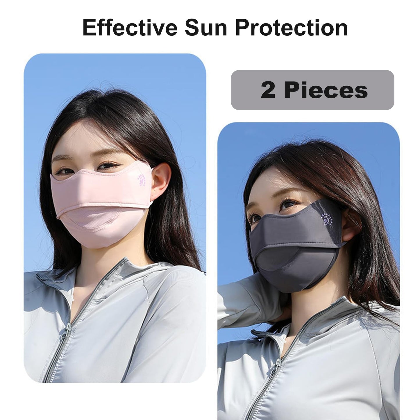 YUANST 2Pcs UV Face Mask, Sun Masks for Women, Cooling Breathable Face Cover for Outdoors, Washable Reusable (Pink+Gray)