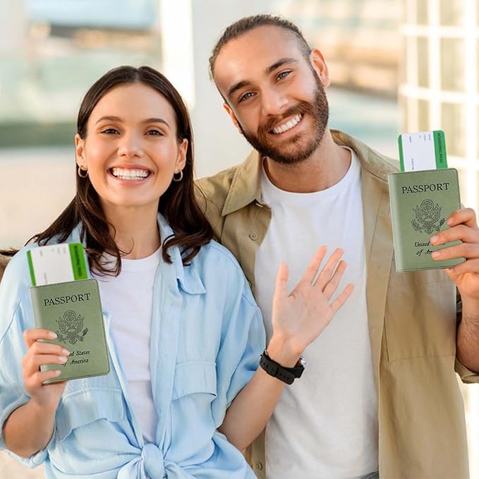 Cnycmy Passport Holder–Slim Travel Organizer for Passport, RFID Blocking,Boarding Pass, Credit Cards | Vegan Leather & Anti-Theft Design (Moss Green5)