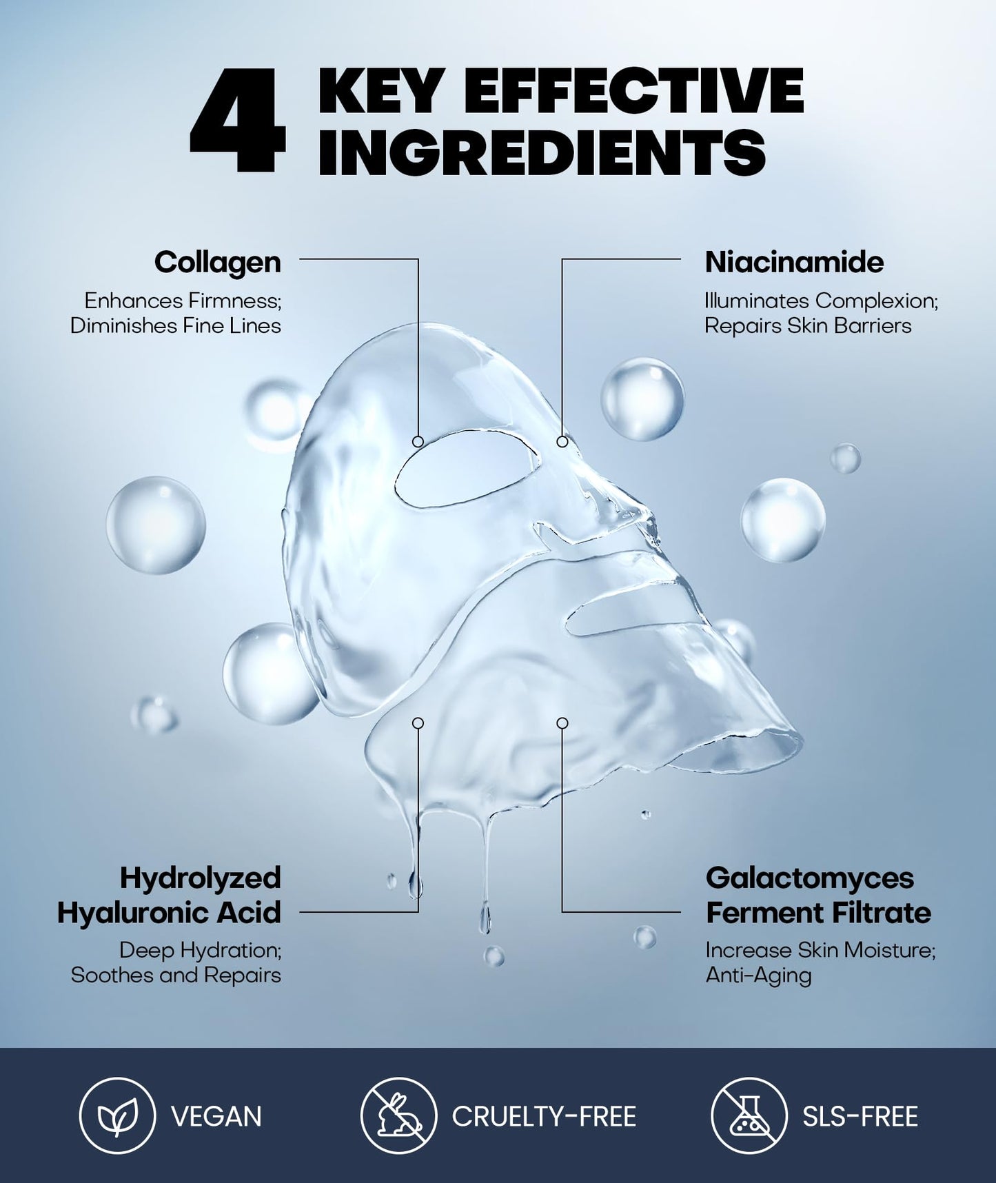 Radiant Glow Collagen Face Mask - Real Deep Overnight Face Masks Skincare with Hyaluronic Acid, Galactomyces Ferment & Vitamin E, Facial Mask for Hydrating, Firming, Plumping & Anti-Aging - 34g x 5ea