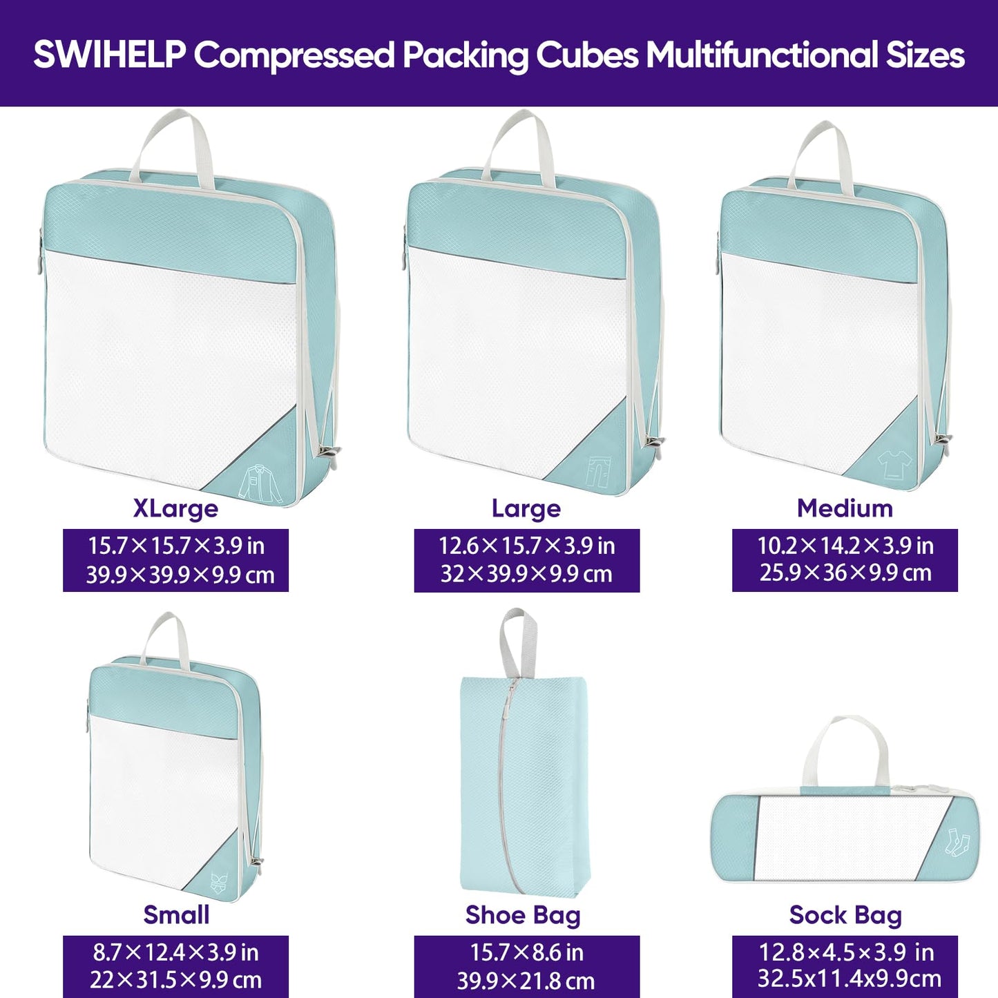 SWIHELP Compression Packing Cubes for Suitcases 6 Set Travel Luggage Organizer Packing For Storage Clothes Shoes
