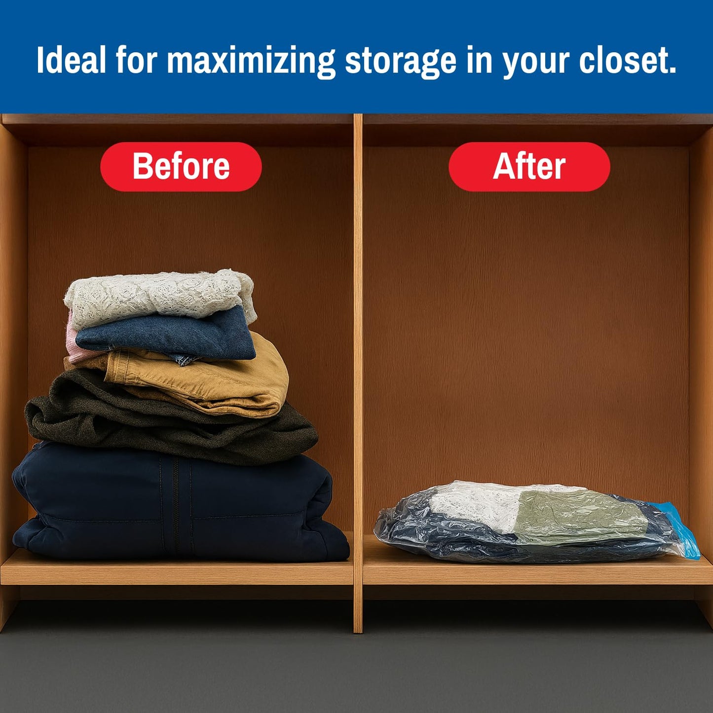 Spacesaver Roll Up Vacuum Storage Bags for Jackets, Suits, Dresses & Clothes – Sealed Compression Bags with Hand Pump – Space Saver Bags for Moving, Travel & Organization - Pack of 8