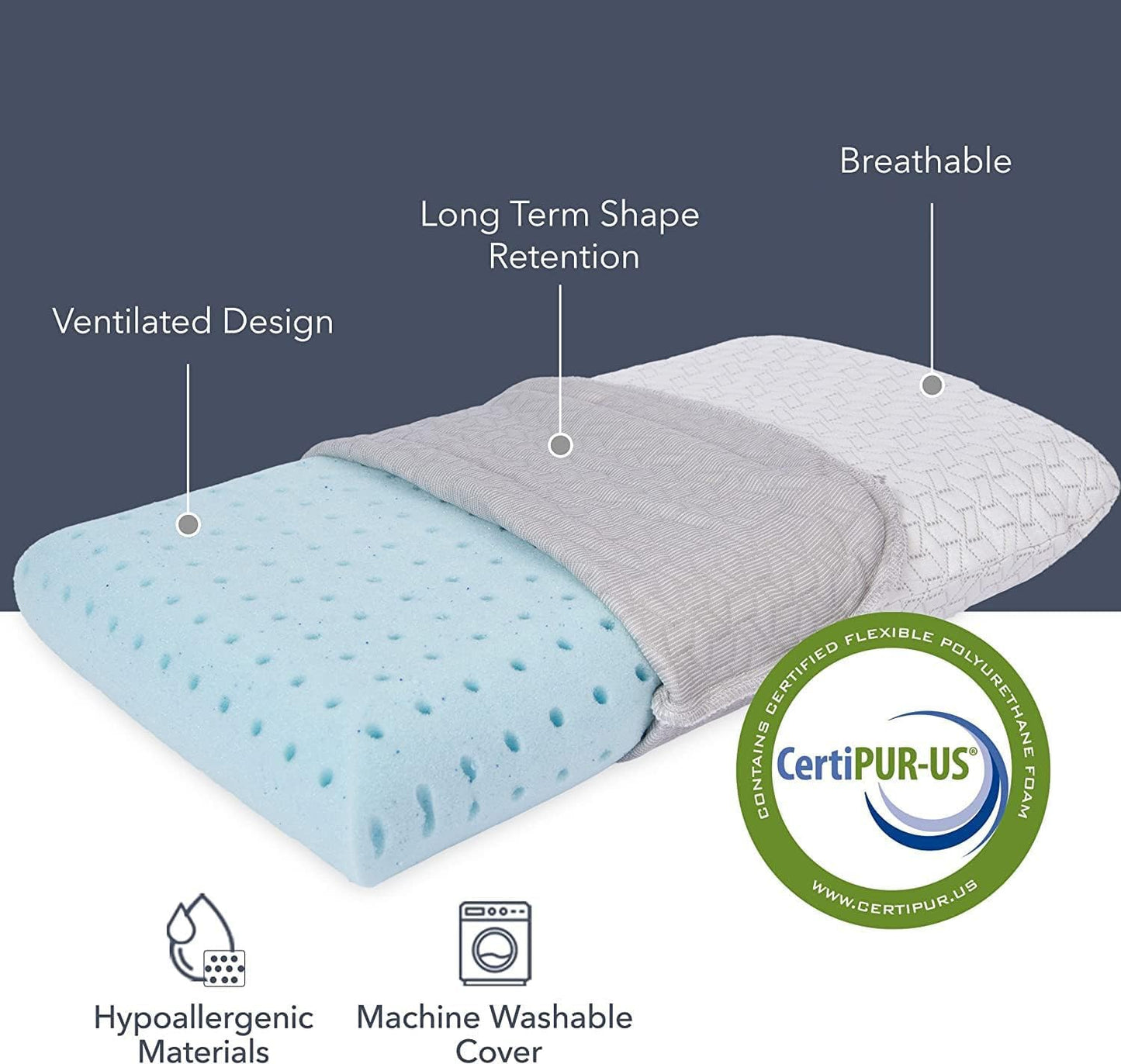 Vaverto Small Memory Foam Bed Pillow for Camping - Compressible Medium Firm, Breathable Cover, Machine Washable, Ideal Backpacking