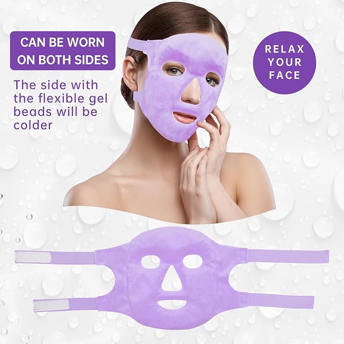 ZNÖCUETÖD Face Eye Mask Ice Pack for Reducing Puffiness, Bags Under Eyes, Puffy Dark Circles, Migraine,Hot/Cold Pack with Soft Plush Backing (Purple #22)