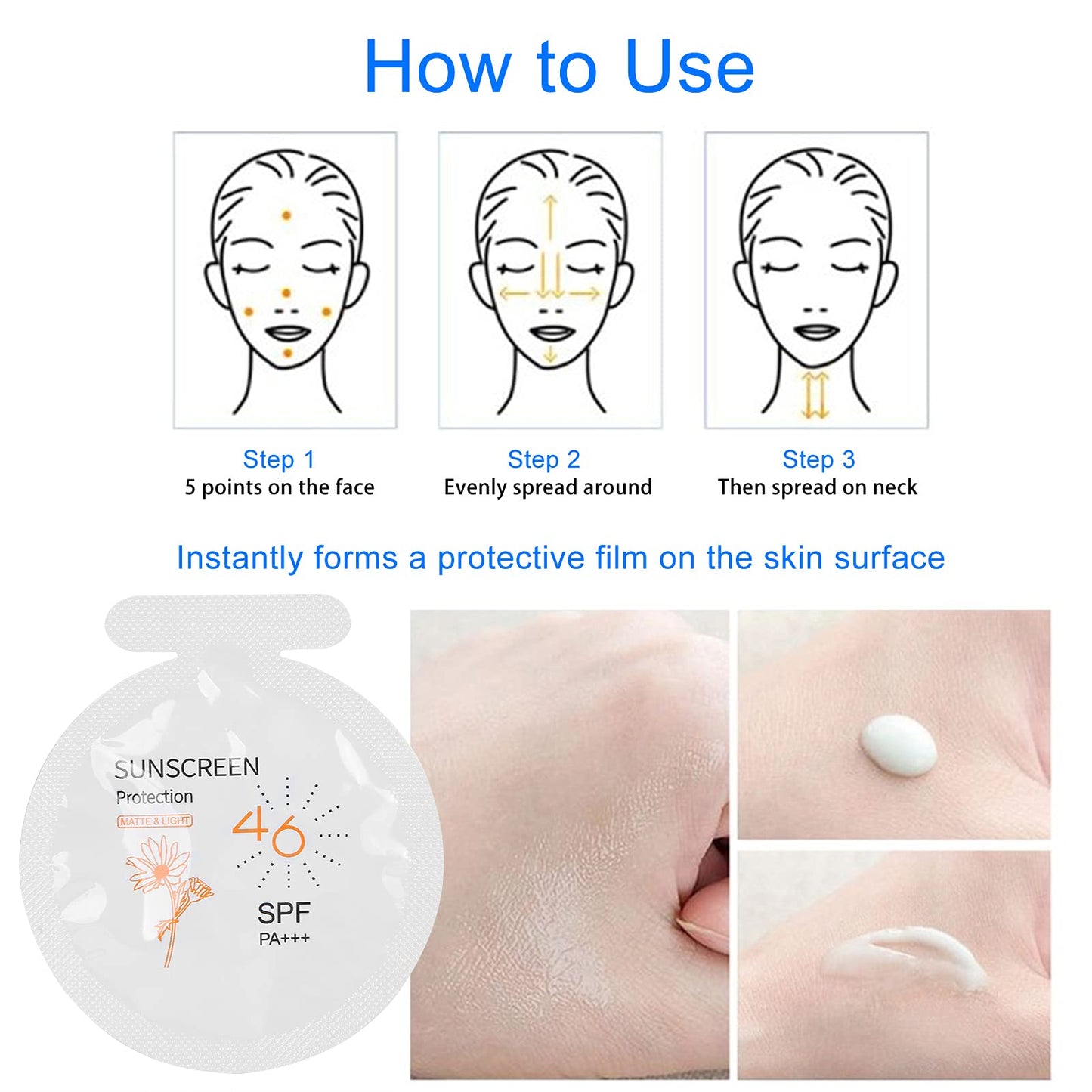 Pack of 20 Sunscreen, SPF46 PA+++ Moisturizing Sunscreen,3ml Face & Body Sunblock, Moisturizing Sunscreen for Most of Skins Portable Resist Water Sunscreen for Sport