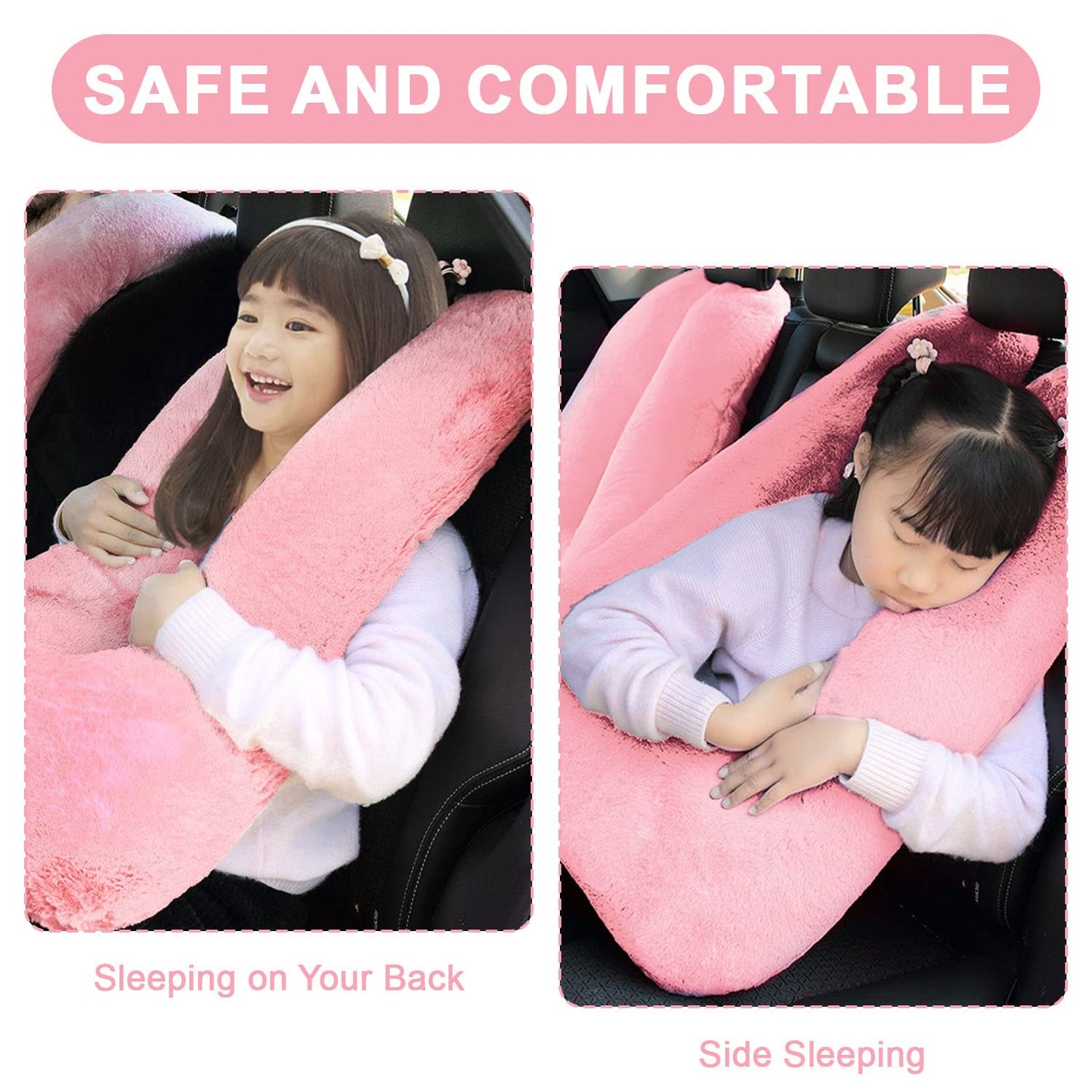 MROUEN Car Pillow for Kids – Comfort Travel Pillow for Car – Soft Cotton Support Cushion for Children and Adults on Long Trips (Pink)