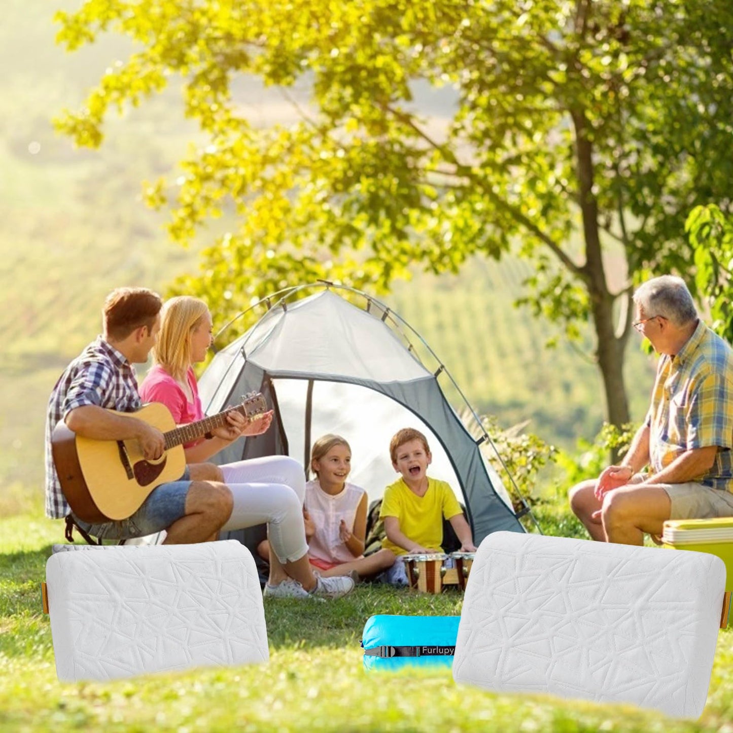 Furlupy Small Gel Memory Foam Camping Pillow Travel - Contoured Support -Compressible Pillow Ideal for Backpacking, Camping, Travel, Car, Airplane,Office Nap