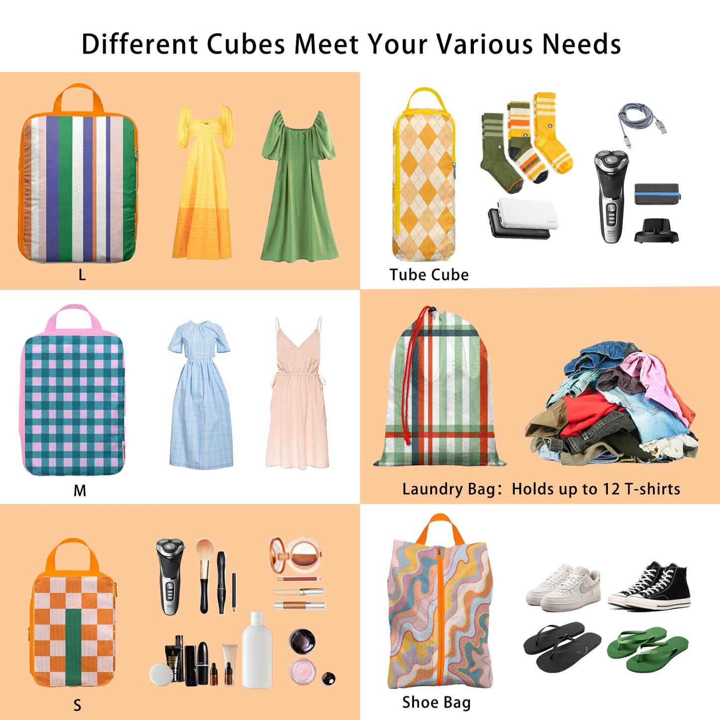 6 Pcs Compression Packing Cubes, Packing Cubes for Travel, Waterproof Luggage Organizer Bags Set, Cute Packaging Cubes for Women Kids Backpack Carry-Ons