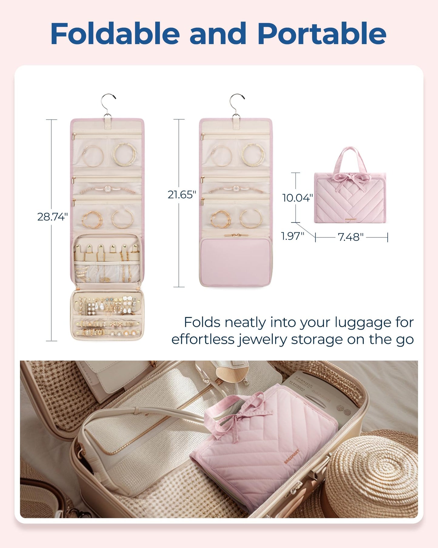 BAGSMART Travel Jewelry Case Organizer, Large Capacity Foldable Jewelry Roll for Journey - Rings, Necklaces, Earrings, Bracelets, Fashion Black