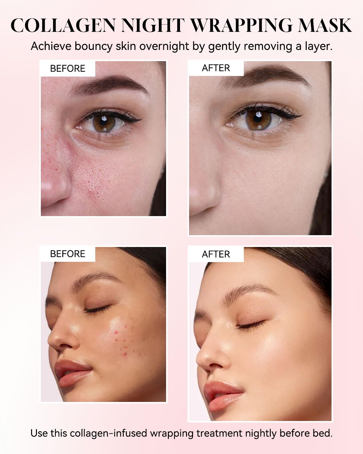 TJE Collagen Night Wrapping Mask, Collagen Peel Off Face Mask with Nicotinamide, Elasticity & Hydration Care, Reduces Sagging & Dullness - 2.53 fl oz