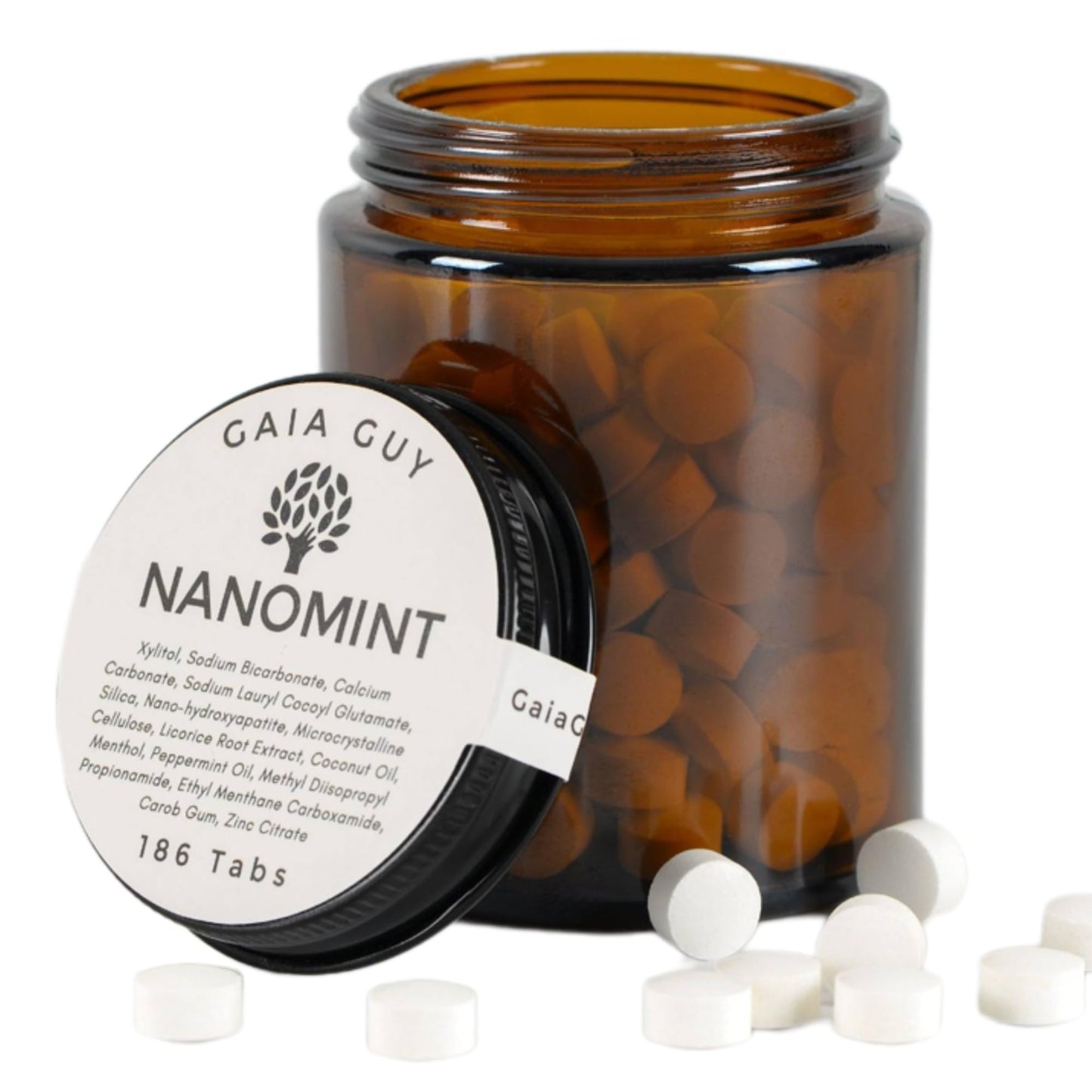 Gaia Guy | NanoMint Fluoride Free Toothpaste | Nano-Hydroxyapatite Remineralizing Toothpaste Tablets - Nano Hydroxyapatite (nHA), Plastic Free, Eco-Friendly Glass Jar | 186 Tabs