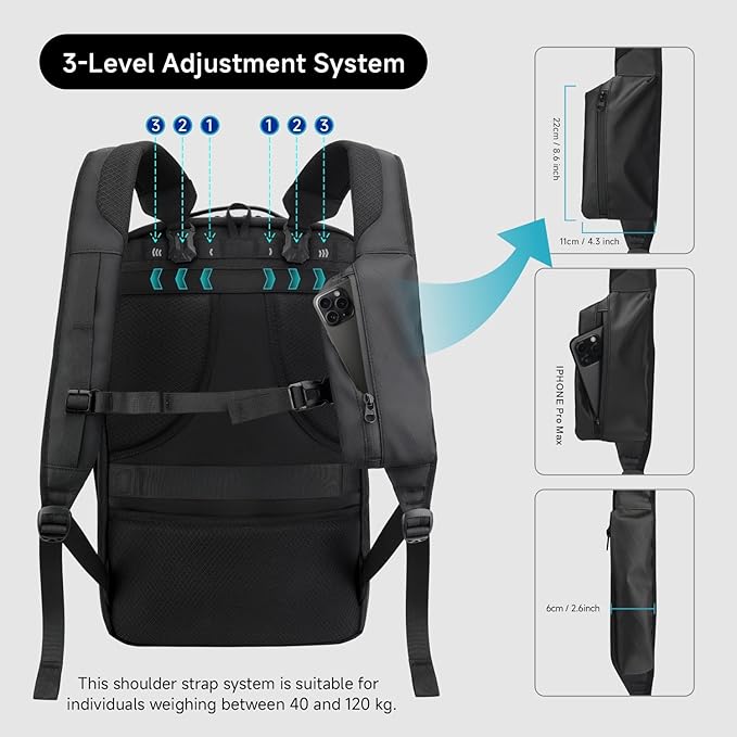 SWICKY Travel backpack 40L for men ,Extra Large Carry on Flight Approved Luggage Hand Water-resistant Lightweight Rucksack,Durable Large big Weekender Bag Daypack Fits 17.3 Inch Laptop,Black