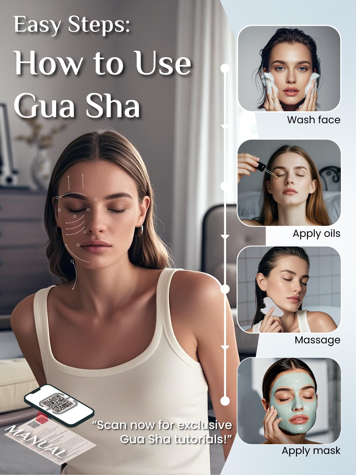 Rena Chris Gua Sha Facial Tools, Stainless Steel Guasha Tool for Acupuncture, Manual Massage Tool for Jawline Sculpting and Puffiness Reducing, Gua Sha Facial Massage Tool, Skin-Care Gift
