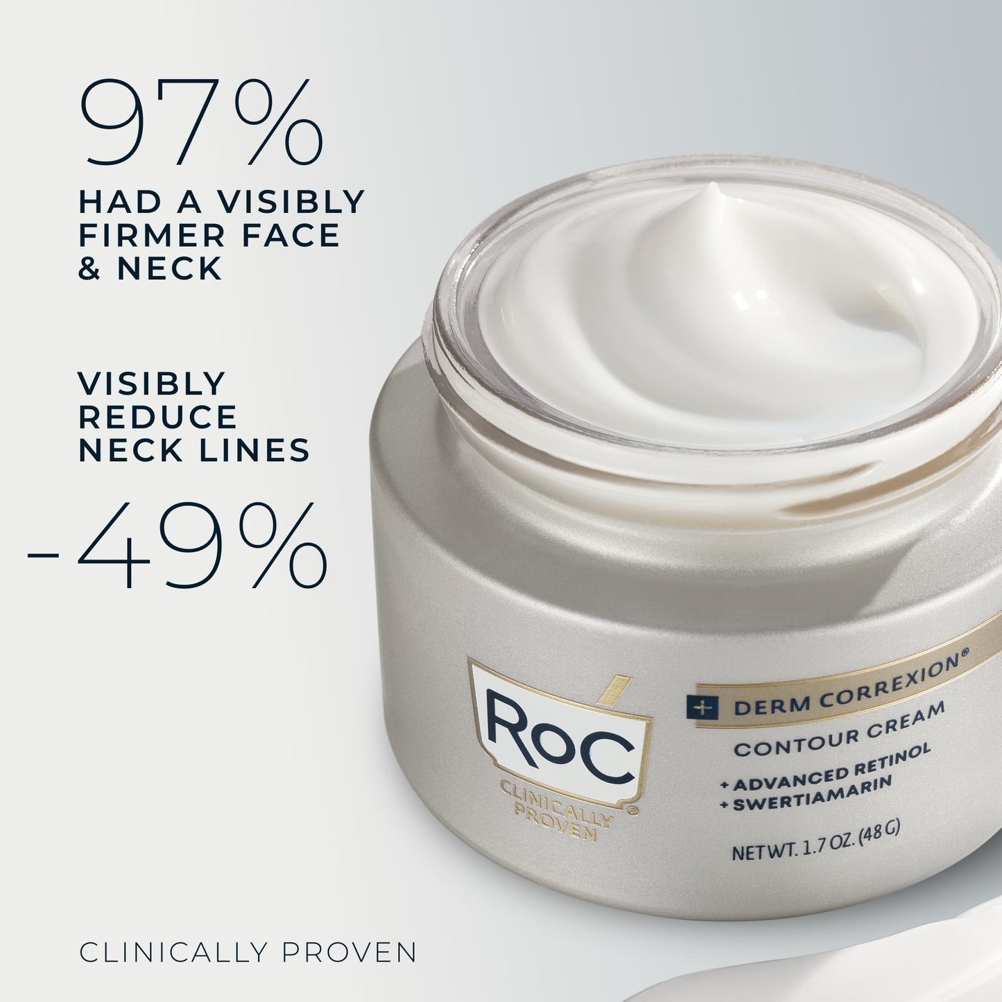 RoC Derm Correxion Neck Cream with Hyaluronic Acid + Advanced Retinol to visibly Tighten & Lift Horizontal Neck Lines, Facial Moisturizer to Contour Face (1.7 oz) with RoC Retinol Eye Packette