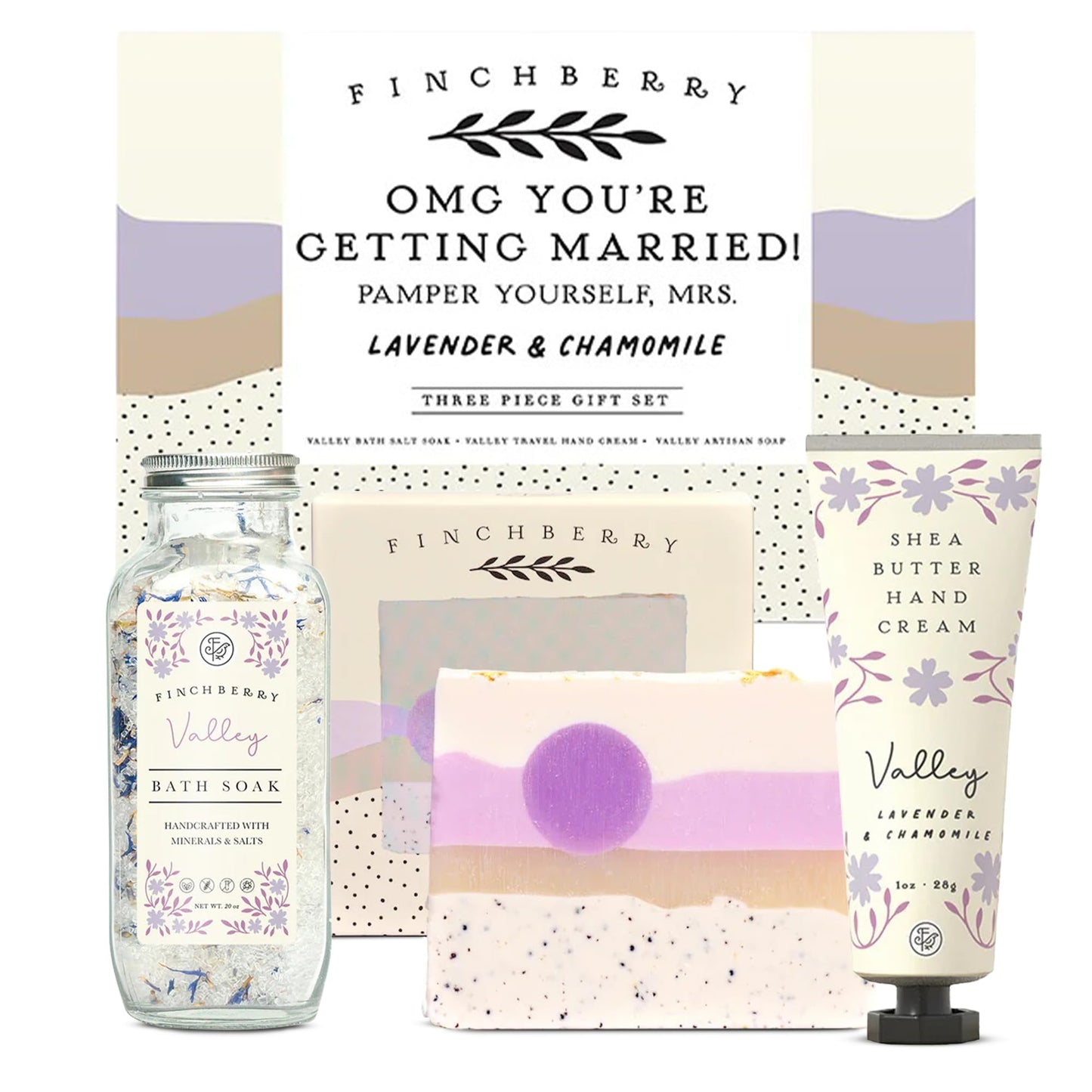 FinchBerry OMG You're Getting Married Gift Set โ 3-Piece Wedding Gift for Couples, Mr. & Mrs., Bridal Shower, Bride-to-Be โ With Luxurious Soap Bar, Hand Cream & Bath Soak โ Ideal Wedding Surprise!