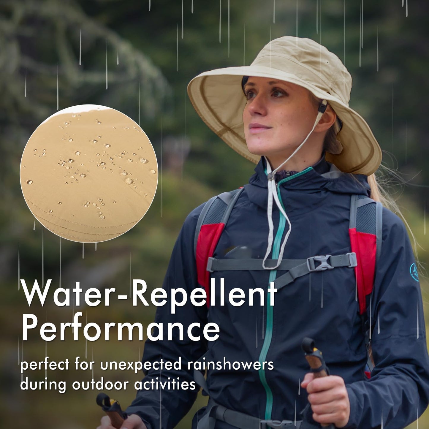 TOP-EX Waterproof Sun Hat for Women Wide Brim SPF 50 UV Protection with Chin Strap Packable & Foldable Bucket Hat for Travel Beach Outdoor Summer Gardening Hiking Fishing Camping Lightweight Green M/L