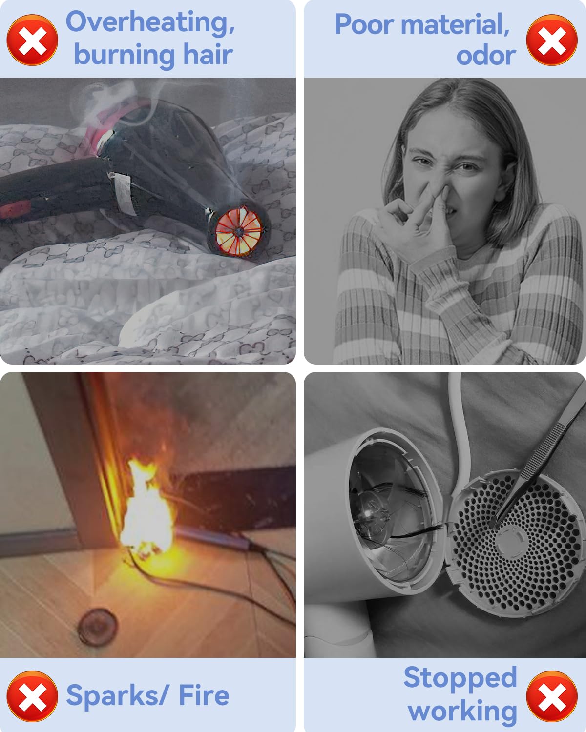 Hair Dryer, High-Speed Ionic Low Noise Blow Dryer with 160000 RPM Motor for Fast Drying, Thermo-Control Portable Hair Blow Dryer with Magnetic Nozzle for Home Travel Salon (Grey)