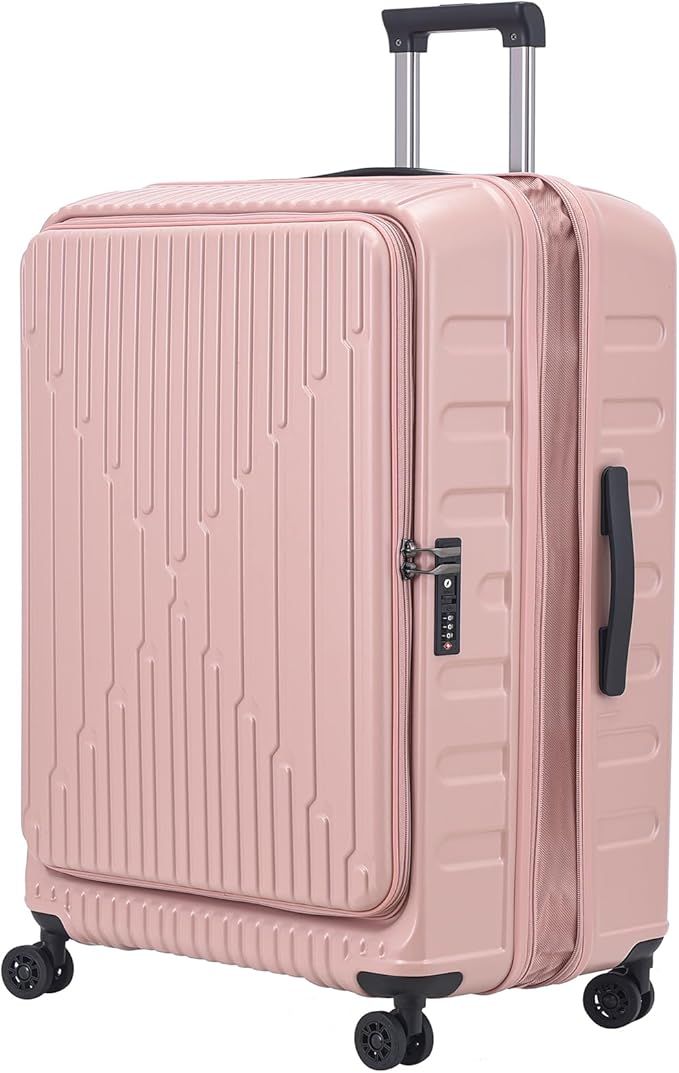 2 Pieces 20/29 Luggage Sets, 20 Inch Cabin Luggage with Front Pocket & 29 Inch Side Opening Suitcase, Ligthweight ABS+PC Hardshell, Pink