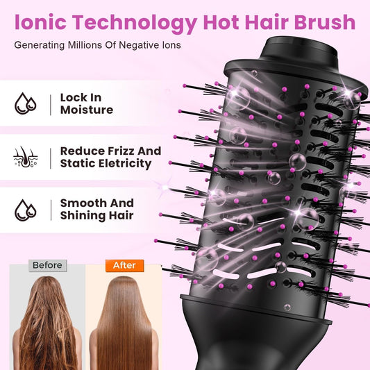 Dual Voltage Mini Hair Dryer Brush with UK/EU Plug, Blow Dryer Brushes 120V - 240V for European Travel, One Step Hair Dryer and Styler Volumizer with Negative Ion Anti-frizz Styling Brush