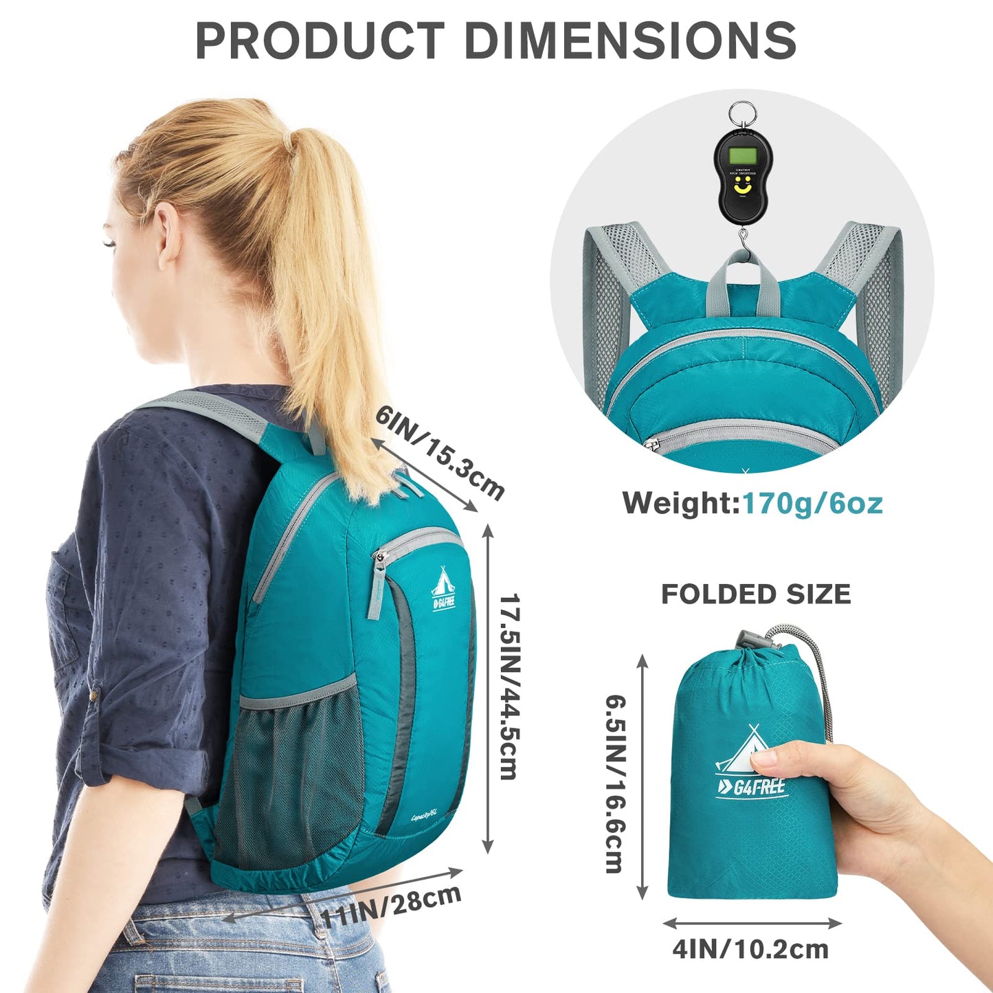 G4Free 16L Hiking Daypack, Lightweight Packable Small Backpack for Travel Camping Outdoor Men Women