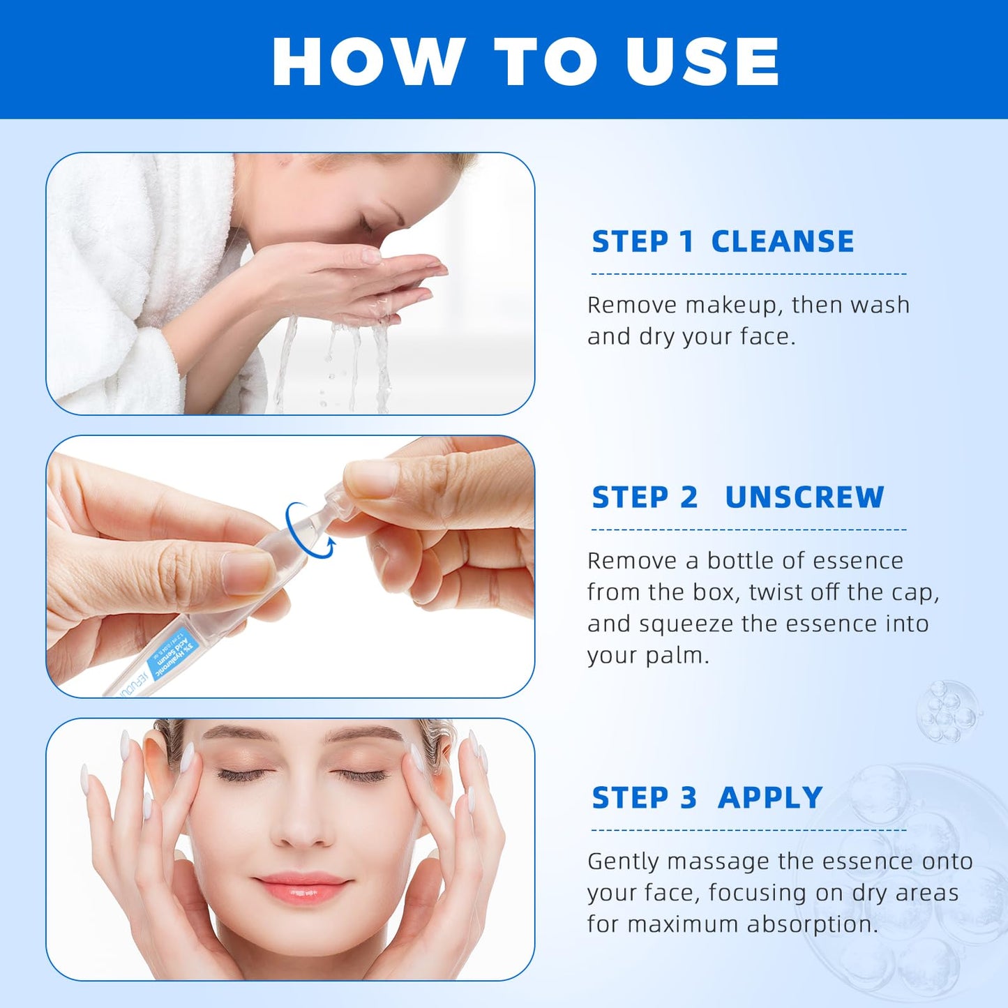 3% Hyaluronic Acid Serum for Face – Ultra Hydrating & Skin Renewal Serum with 4D Hyaluronic Acid, 30 Disposable Vials (1.2ml Each) – Pre-Makeup, Age-Defying, for Dry & Sensitive Skin