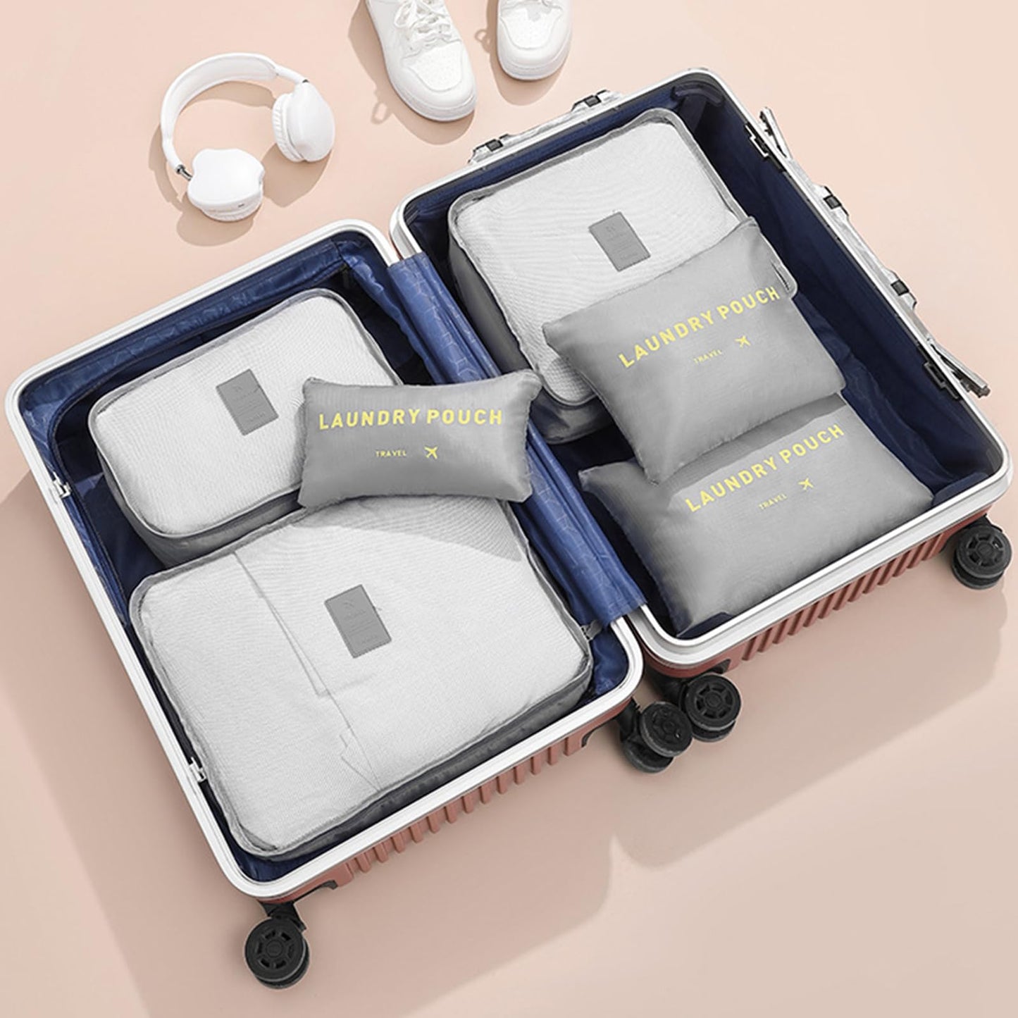 12 Set Travel Packing Cubes Luggage Packing Bags Reusable Lightweight Suitcase Organizer Cubes Set for Travel Accessories (Deep Blue+Grey)