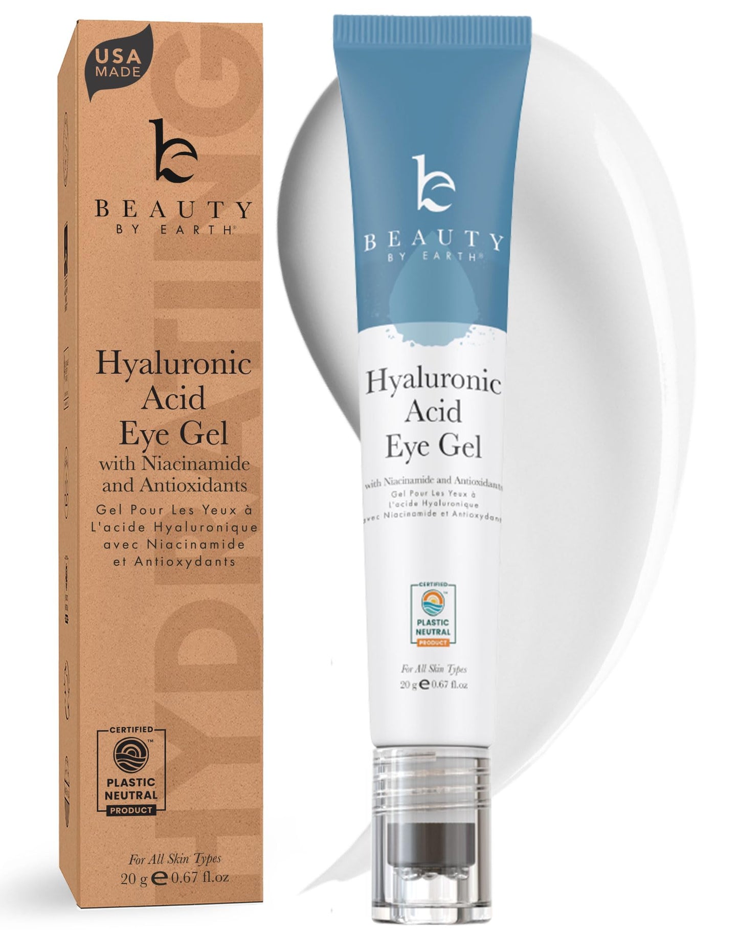 Hyaluronic Acid Eye Cream - USA Made with Natural & Organic Ingredients, Cooling Under Eye Gel & Brightener, Dark Circles Treatment with Hyaluronic Acid & Glycerin, Reduces Puffiness & Bags Under Eyes