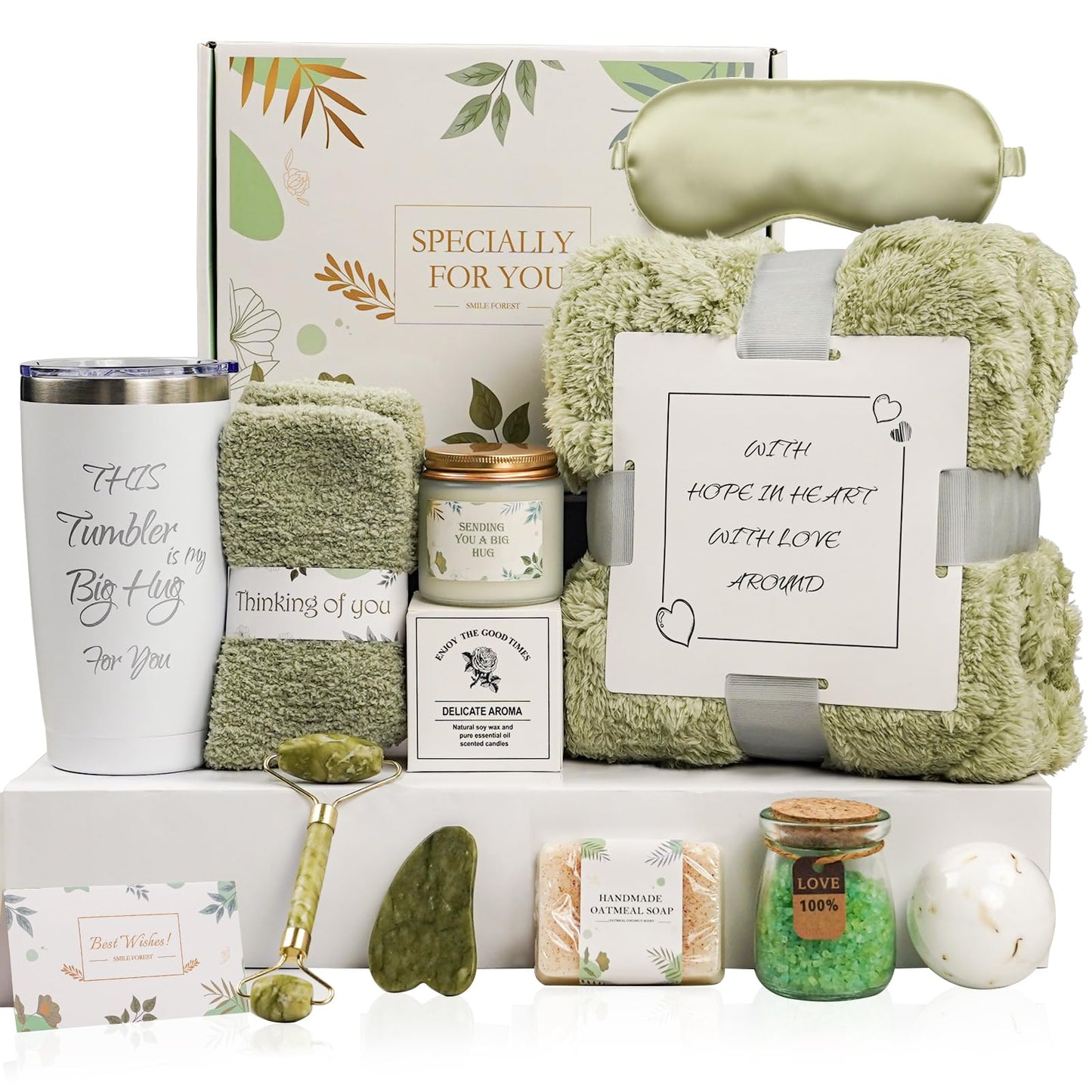 Self Care Gifts for Women – Spa Gift Basket with Blanket, Birthday Gifts, Get Well Soon Gifts, Relaxation Care Package for Mom, Wife, Sister, Friend