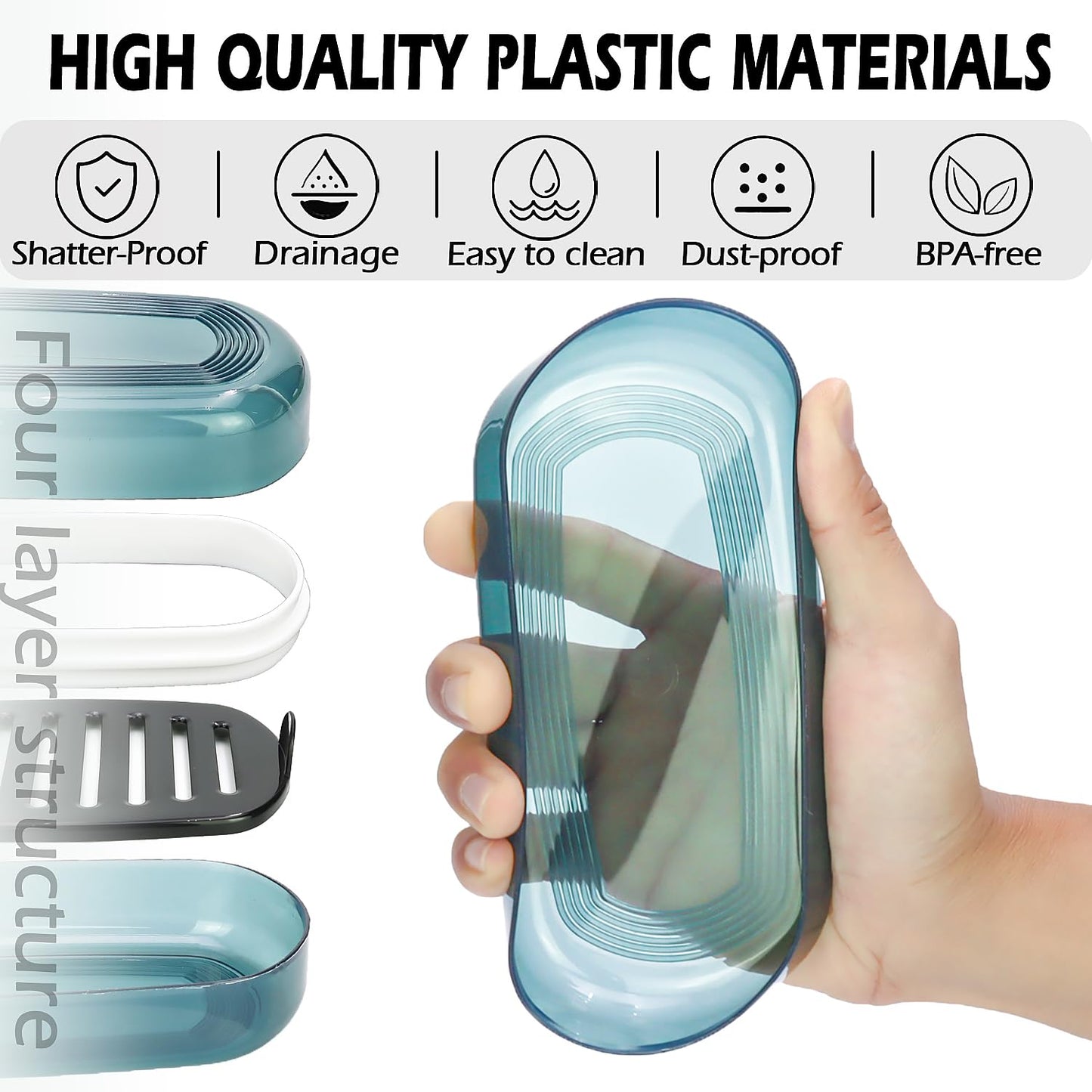 AIDIMMING Shampoo & Conditioner Bar Holder, Large Plastic Travel Soap Case, Portable Bar Soap Dish with Lid, Clear Soap Bar Box (Max, Blue)