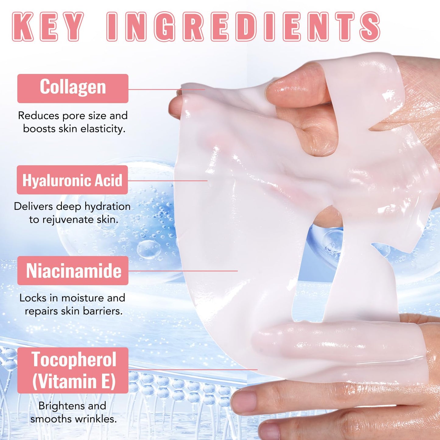 Ninsiec Collagen Face Masks – Deep Hydrating & Firming Overnight Hydrogel Mask, Anti-Wrinkle Lifting, Real Collagen Infused for Plump Skin (4 pcs)