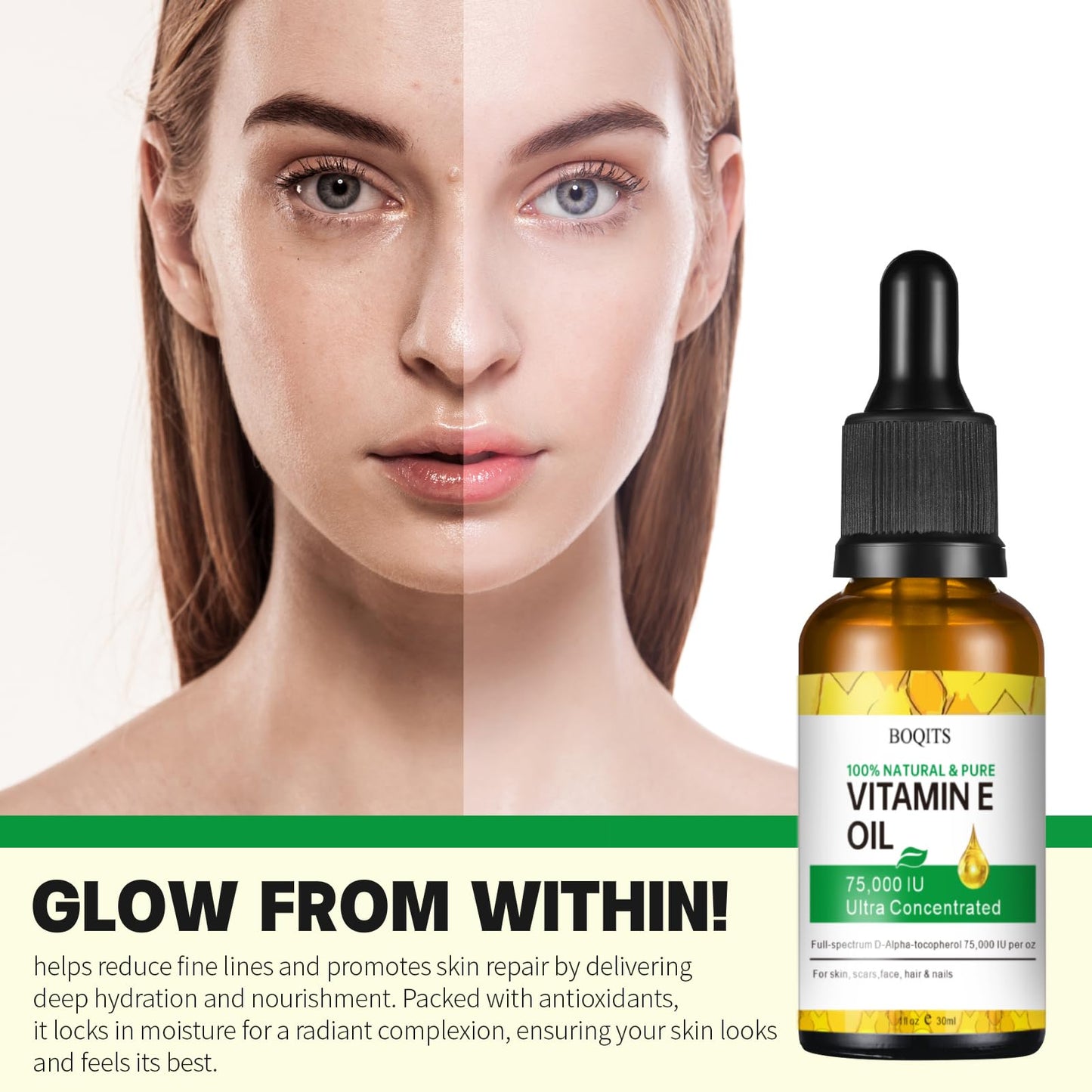 Vitamin E Oil Blend 75,000 IU, Pure Vitamin E Oil for Skin, Face and Scars, Body Bath Oils Moisturizing Dry Skin, Easy to Absorb (1 Pack)