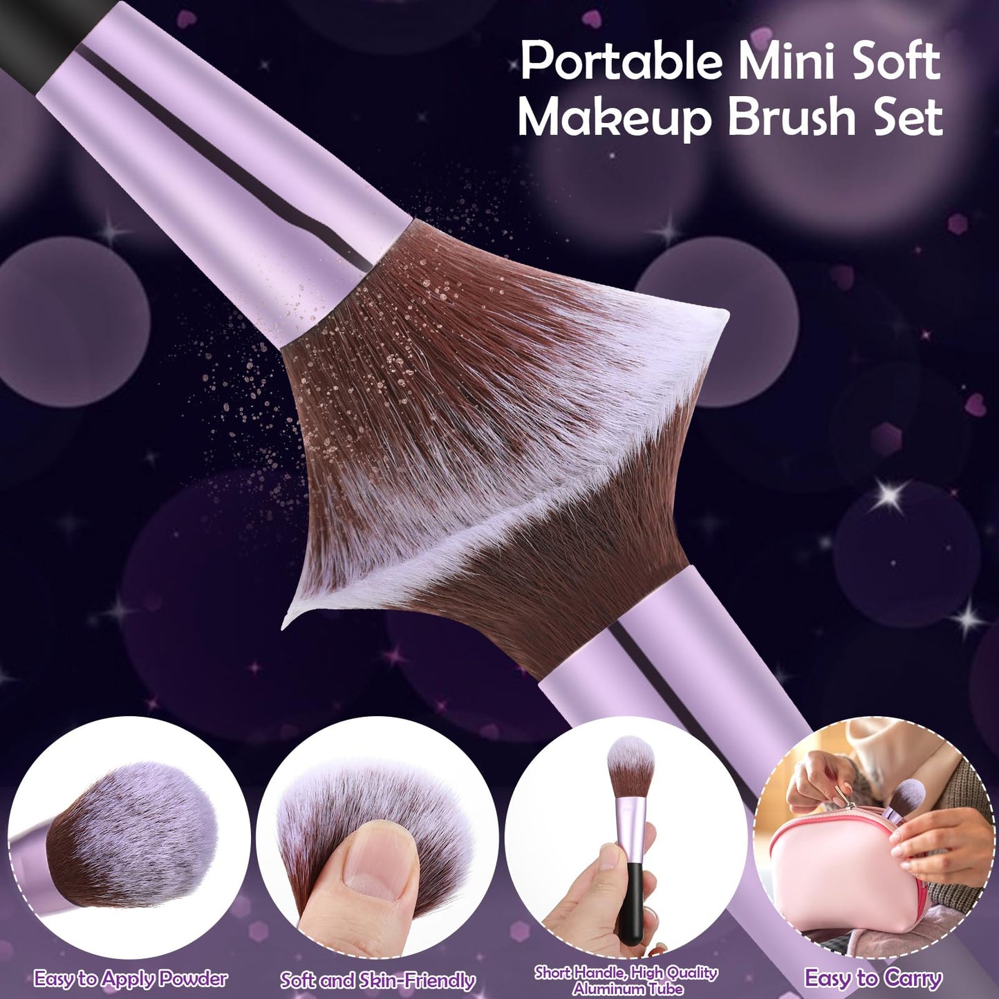 14 Pcs Travel Makeup Brush Set Portable Mini Makeup Brushes Make up Brush with Case,5 Pcs Makeup Sponge Mother's Day Gift for Foundation Powder Concealers Eye Shadows(Black)