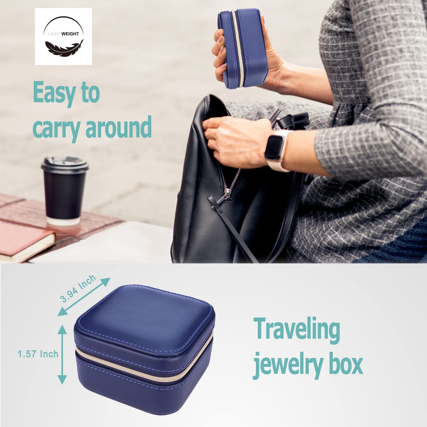 BareTulip Travel Small Portable Mini Jewelry Case for collection Rings Necklaces Earrings and Lipstick Blue