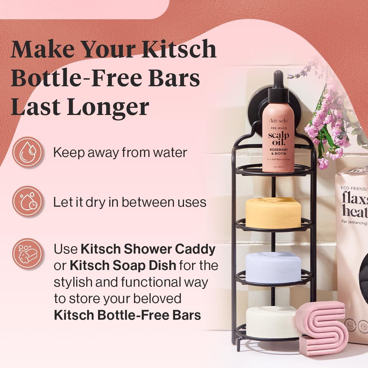 Kitsch Castor Oil Shampoo and Conditioner Set - Organic Castor Oil Hair Care for Dull & Dry Hair - Nourishing Bar Soap for Hair Growth - Free of Sulfate, Silicone, & Paraben - Made in USA - 2pcs